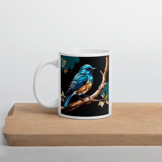 Blue and Tan Bird White Glossy Mug (11 oz, 15 oz, 20 oz) - Mugs - Discovery Co.