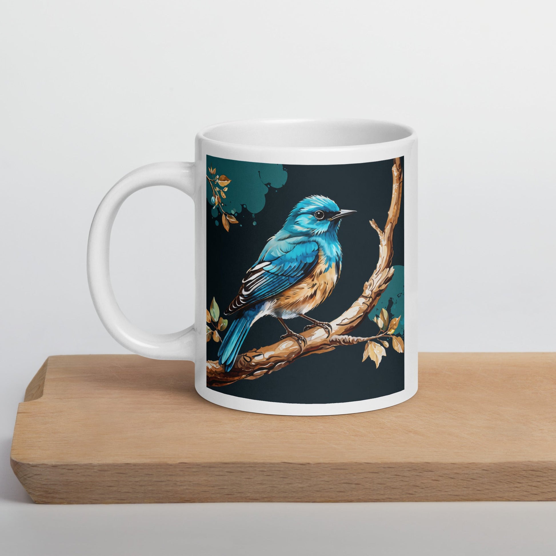 Blue and Tan Bird White Glossy Mug (11 oz, 15 oz, 20 oz) - Mugs - Discovery Co.