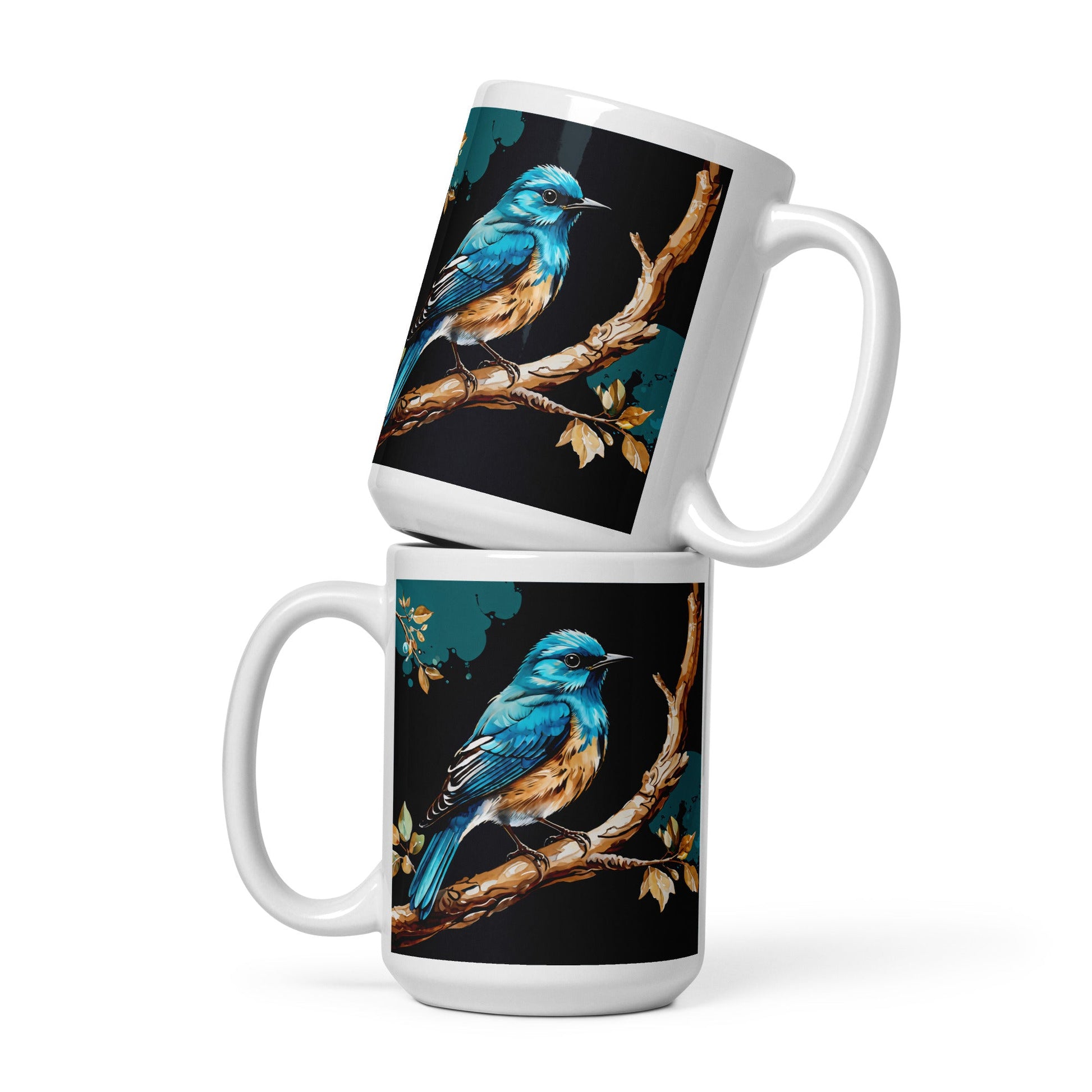 Blue and Tan Bird White Glossy Mug (11 oz, 15 oz, 20 oz) - Mugs - Discovery Co.