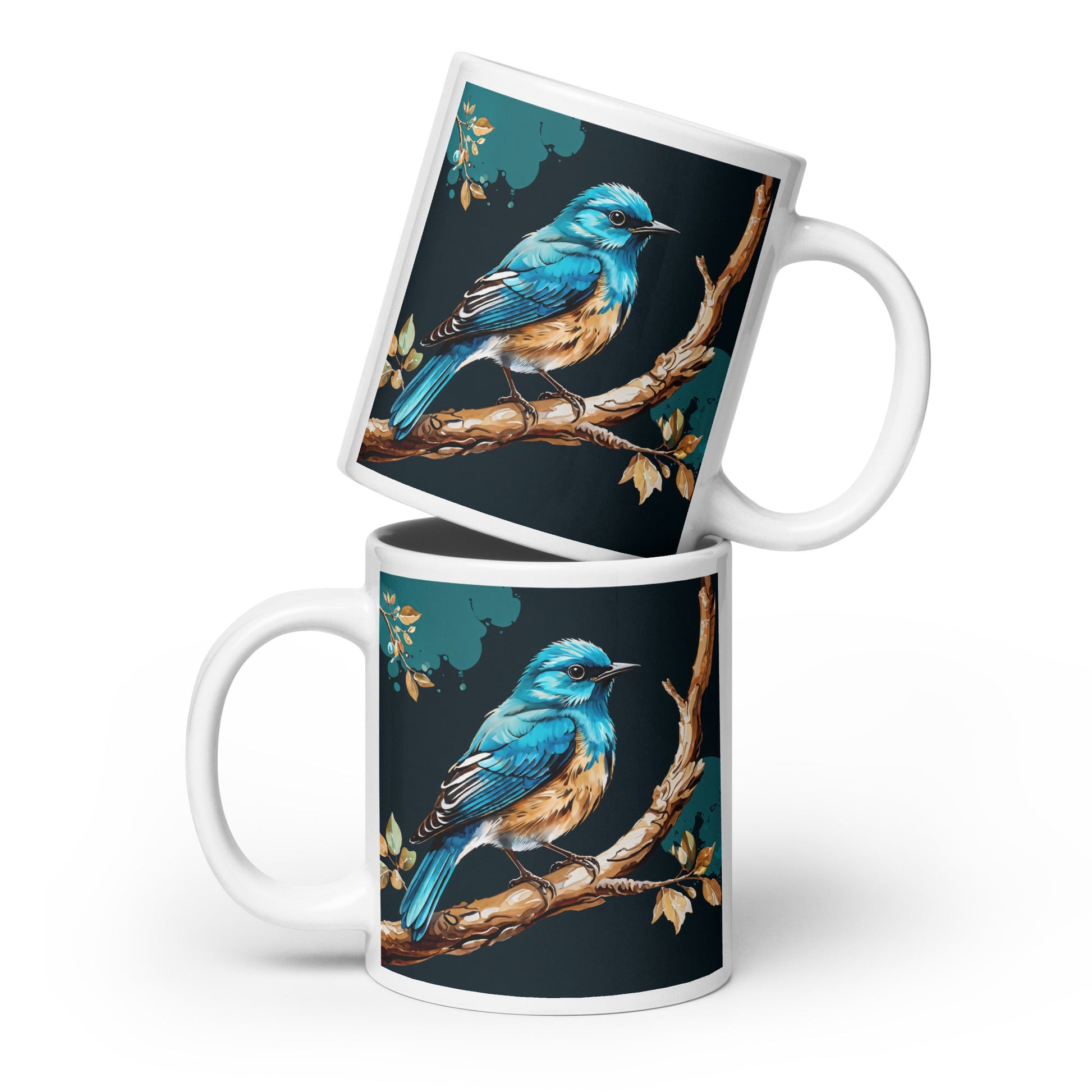 Blue and Tan Bird White Glossy Mug (11 oz, 15 oz, 20 oz) - Mugs - Discovery Co.