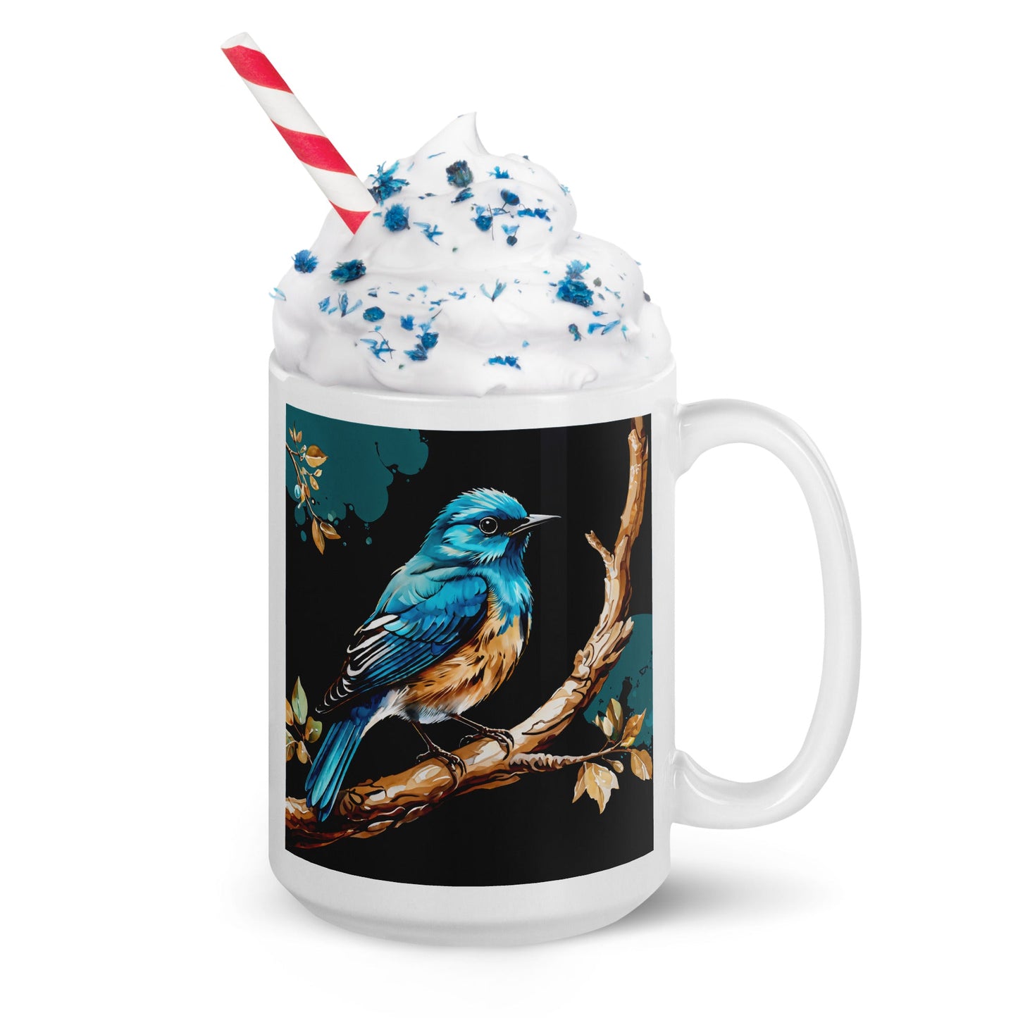 Blue and Tan Bird White Glossy Mug (11 oz, 15 oz, 20 oz) - Mugs - Discovery Co.