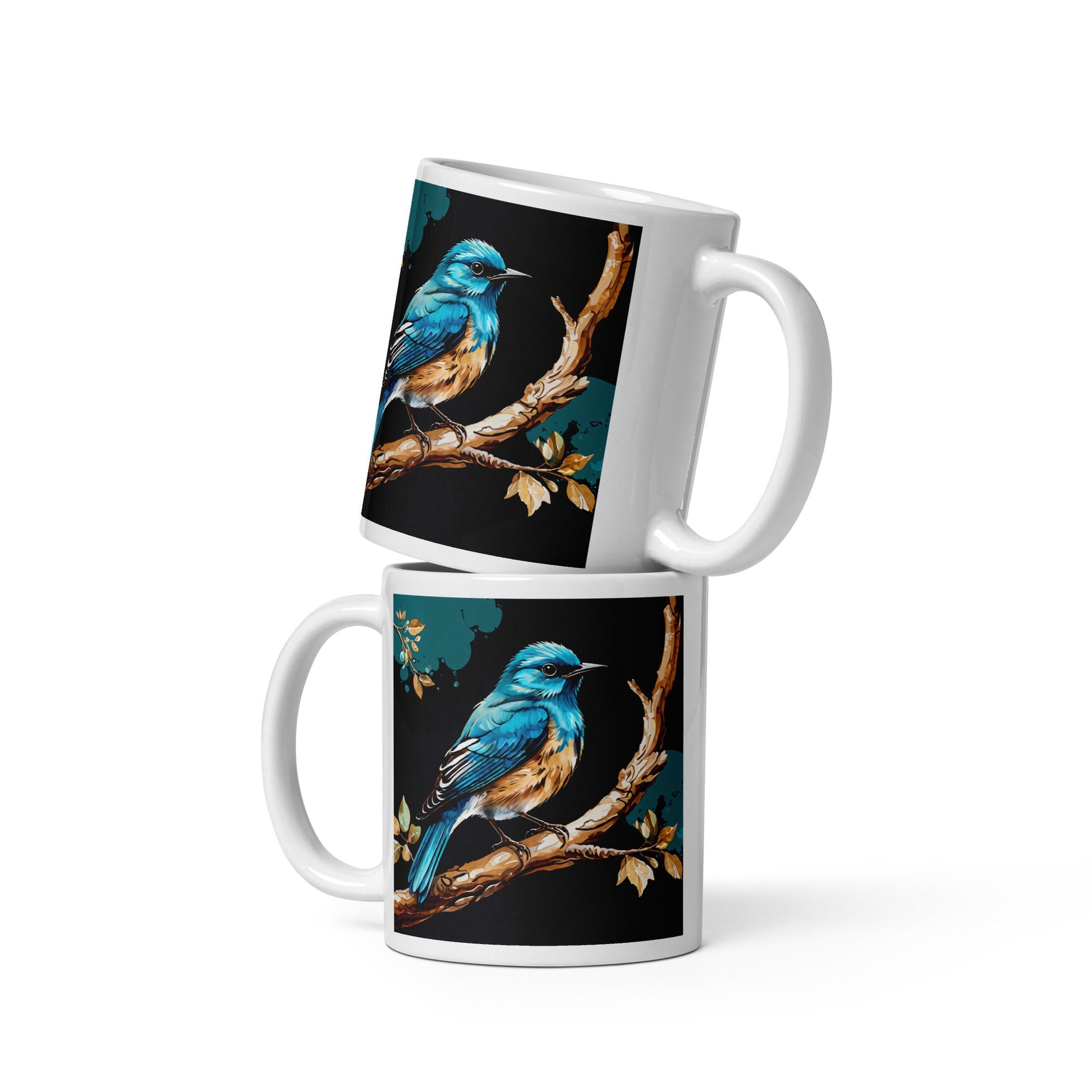 Blue and Tan Bird White Glossy Mug (11 oz, 15 oz, 20 oz) - Mugs - Discovery Co.