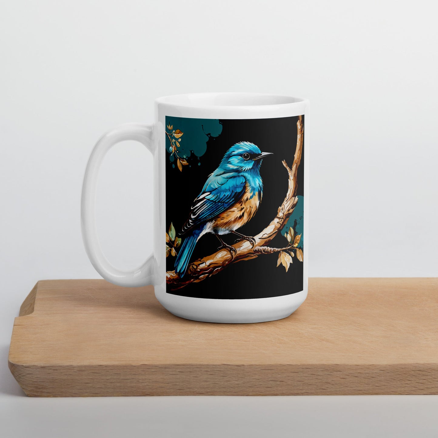 Blue and Tan Bird White Glossy Mug (11 oz, 15 oz, 20 oz) - Mugs - Discovery Co.