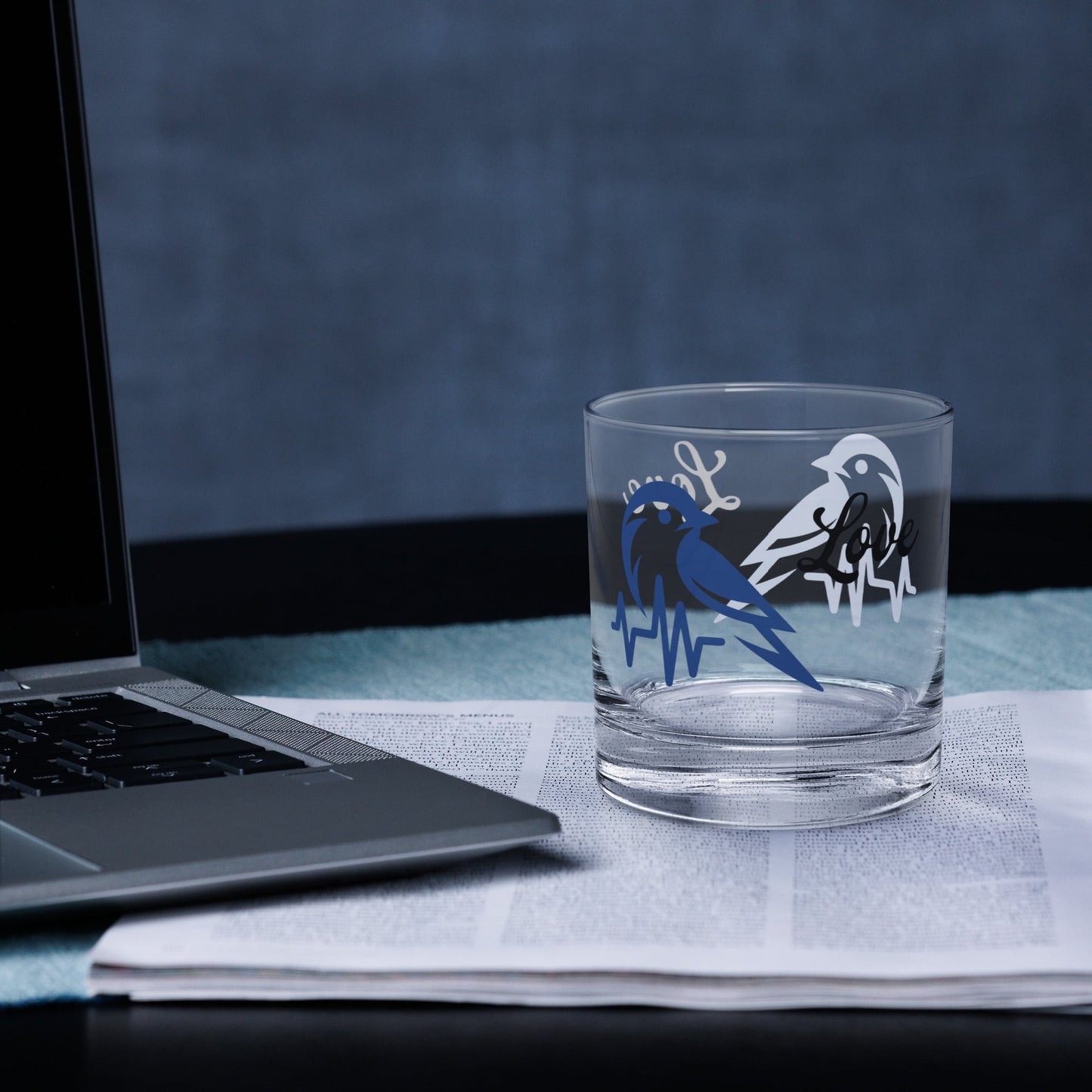 Blue Bird Heartbeat Rocks Glass - Rocks Glass - Discovery Co.