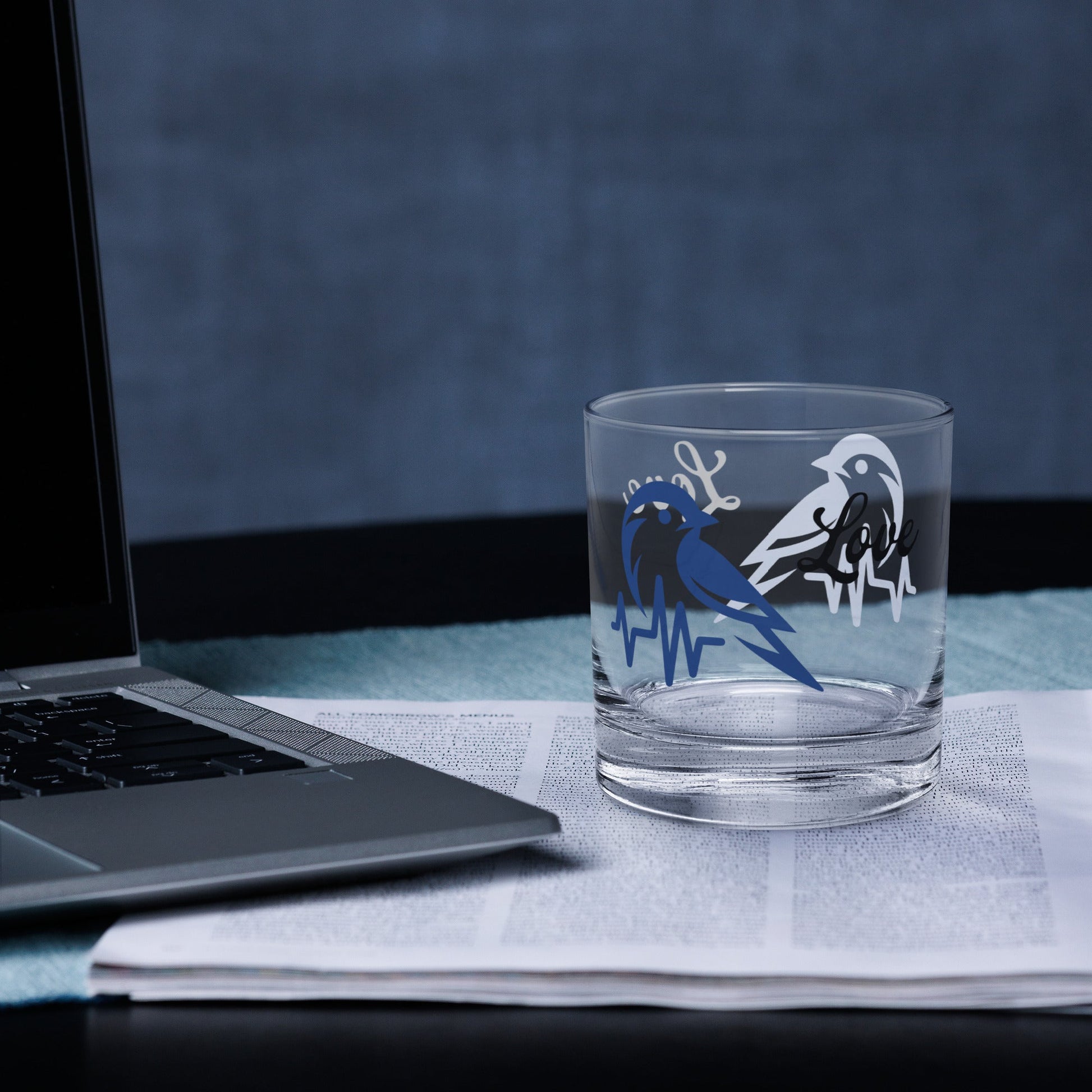 Blue Bird Heartbeat Rocks Glass - Rocks Glass - Discovery Co.