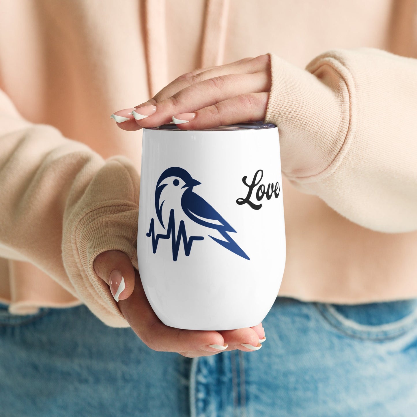 Blue Bird Heartbeat Stainless Steel Wine Tumbler - Steel Tumbler - Discovery Co.