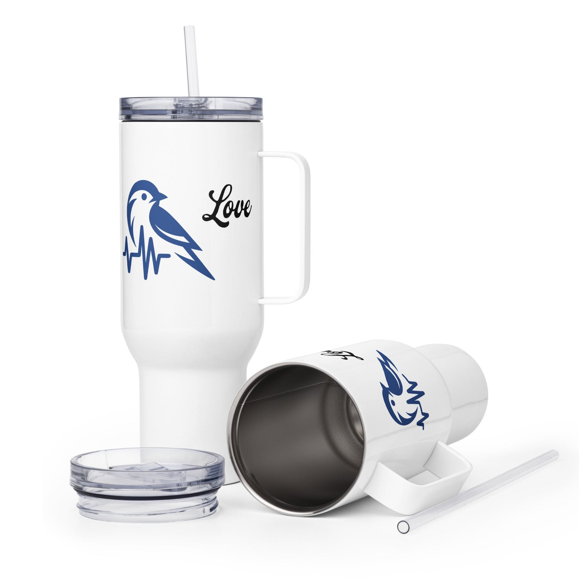 Blue Bird Heartbeat Travel Mug With Handle (25 oz and 40 oz) - Travel Mug - Discovery Co.