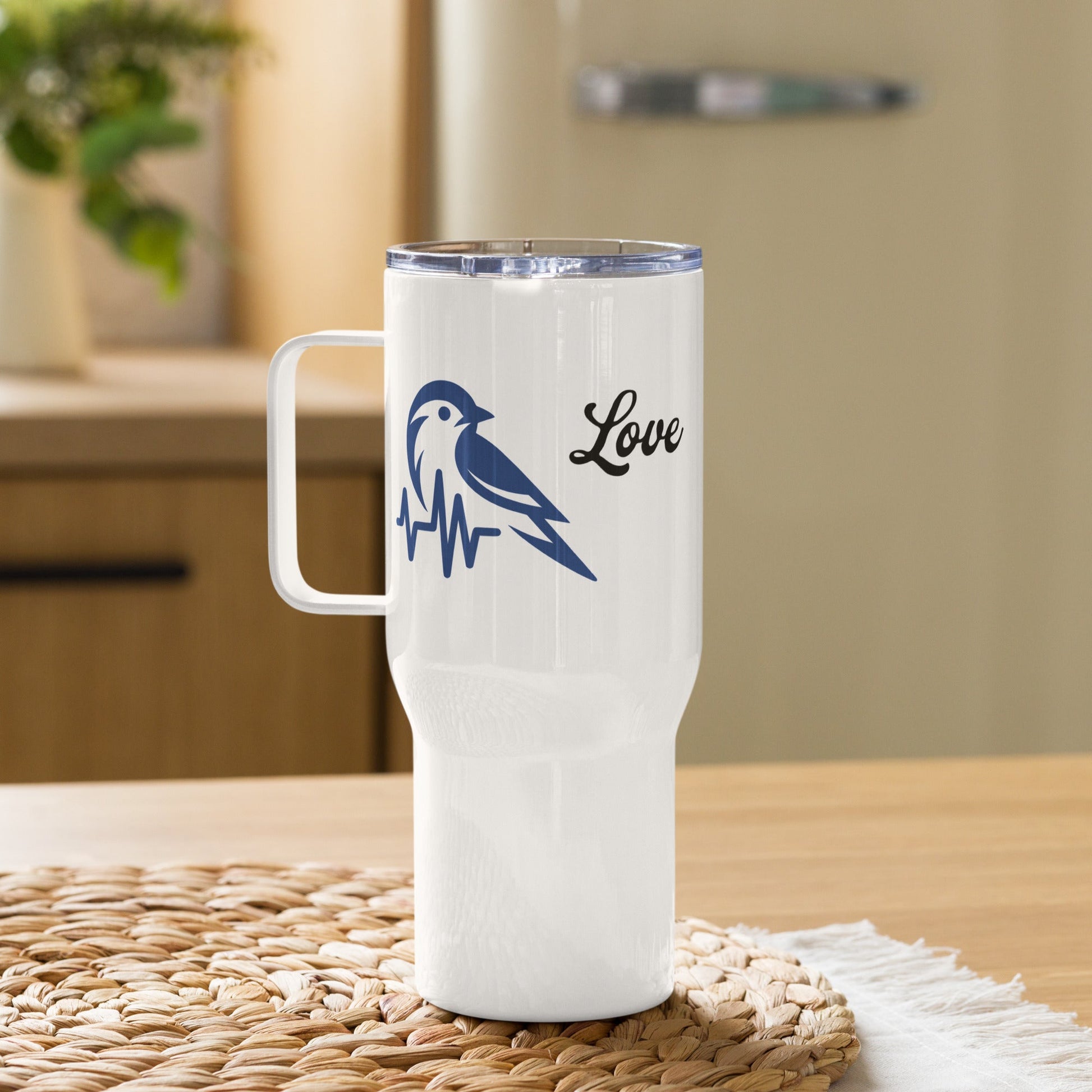 Blue Bird Heartbeat Travel Mug With Handle (25 oz and 40 oz) - Travel Mug - Discovery Co.