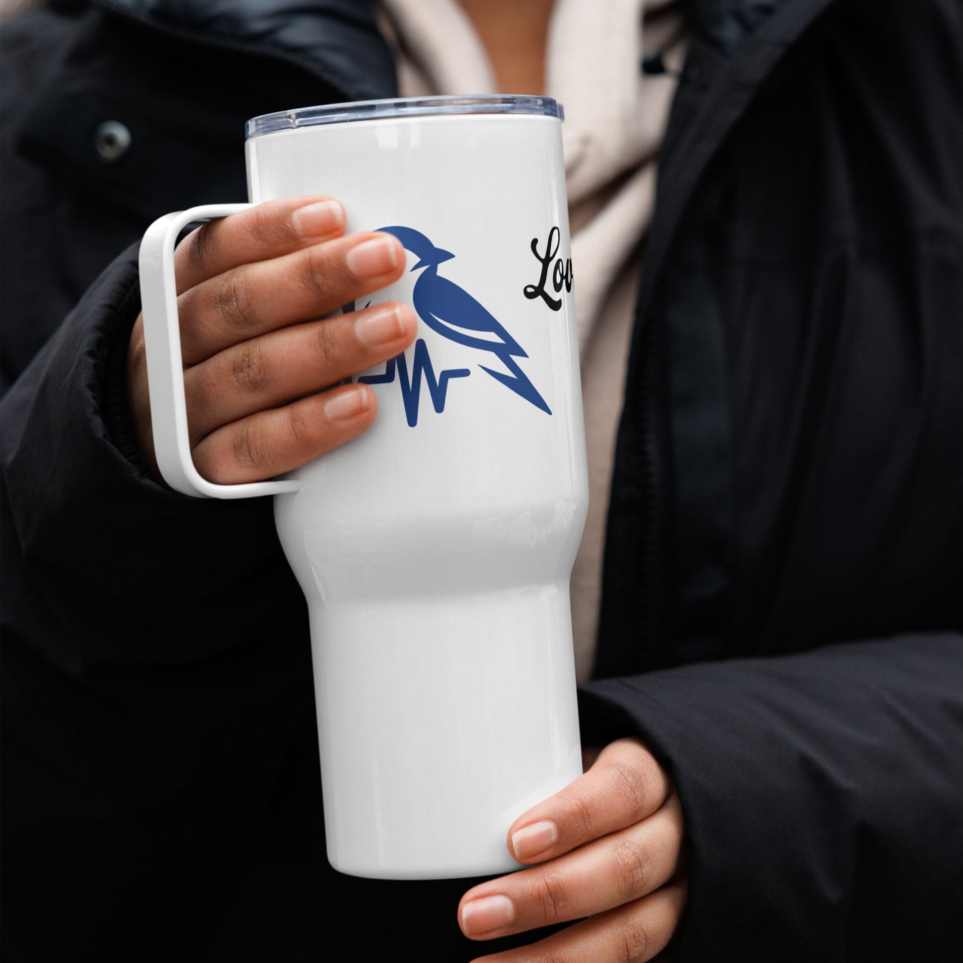 Blue Bird Heartbeat Travel Mug With Handle (25 oz and 40 oz) - Travel Mug - Discovery Co.