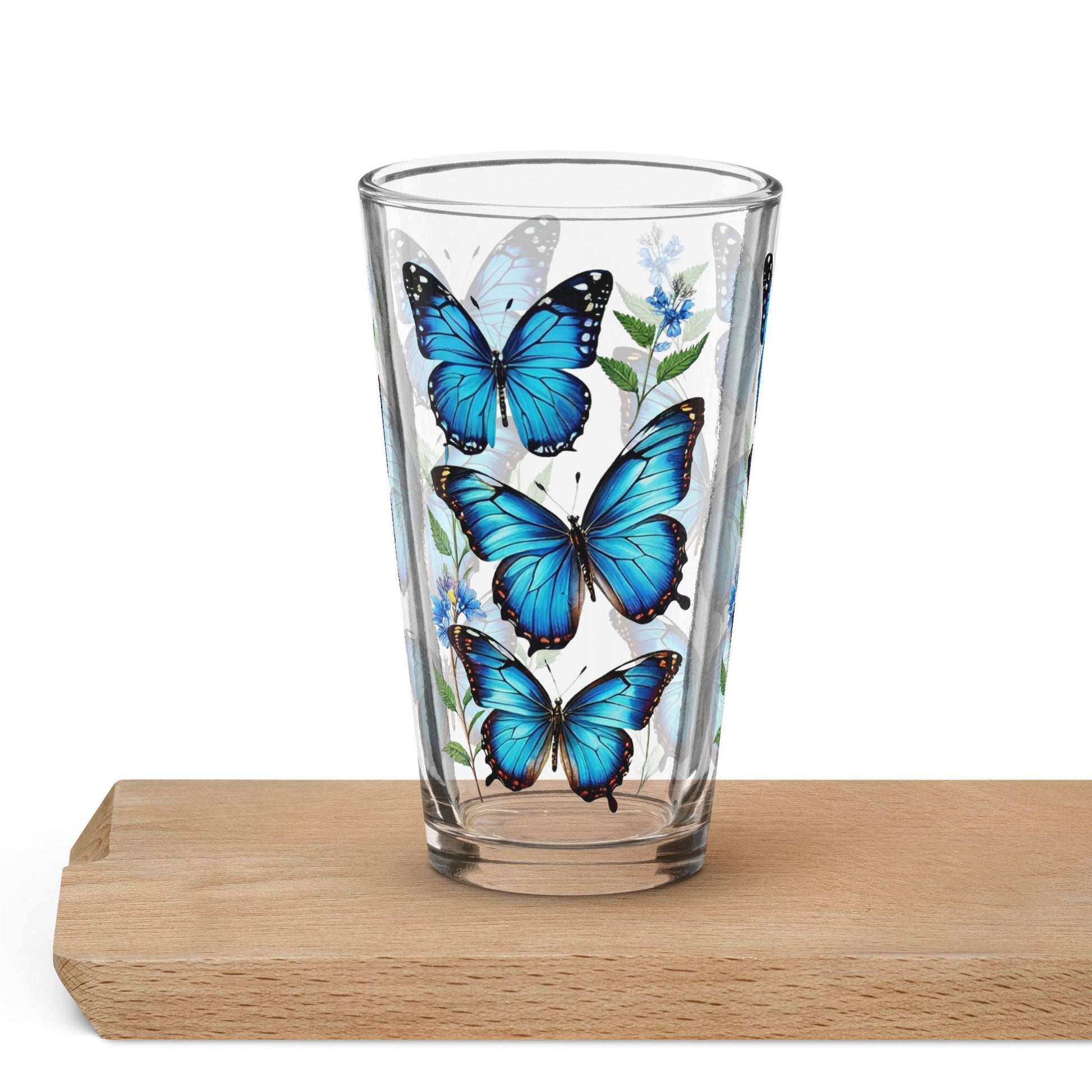 Blue Butterflies Pint Glass 16 oz - Beer Glass - Discovery Co.