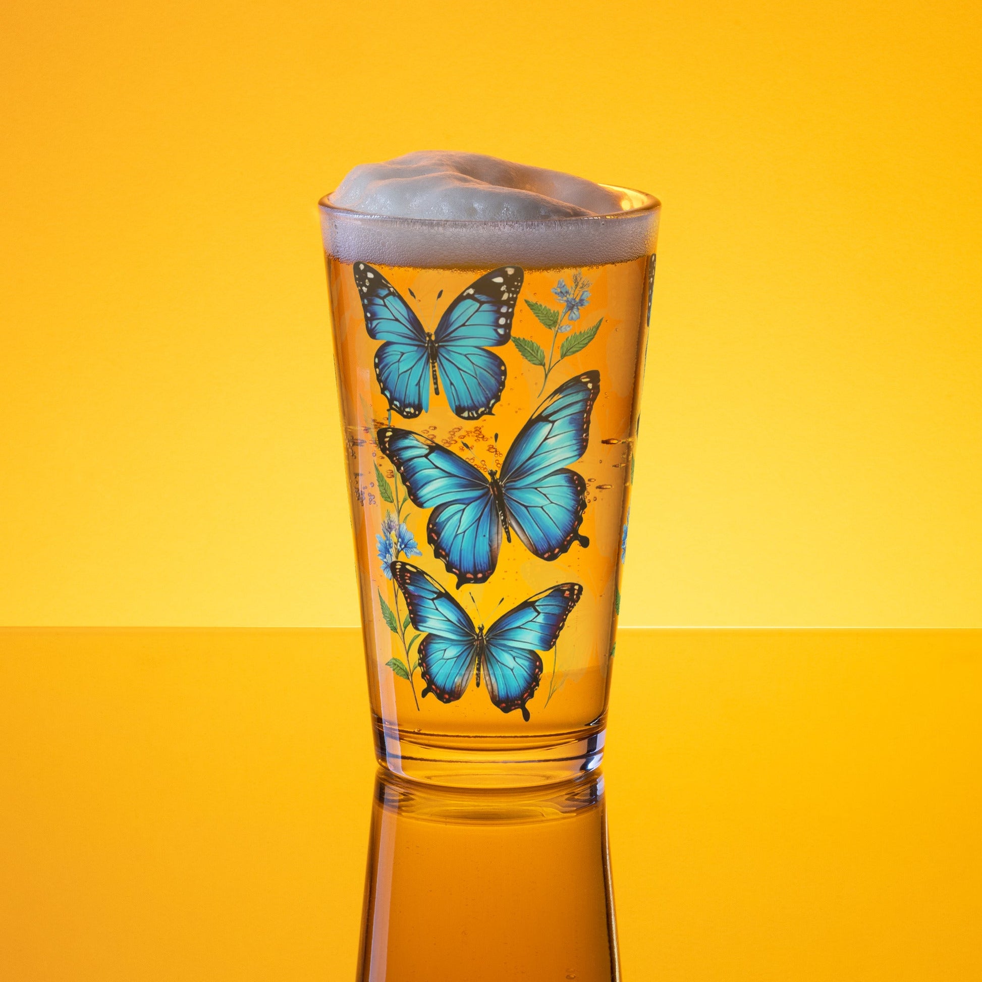 Blue Butterflies Pint Glass (16 oz) - Beer Glass - Discovery Co.