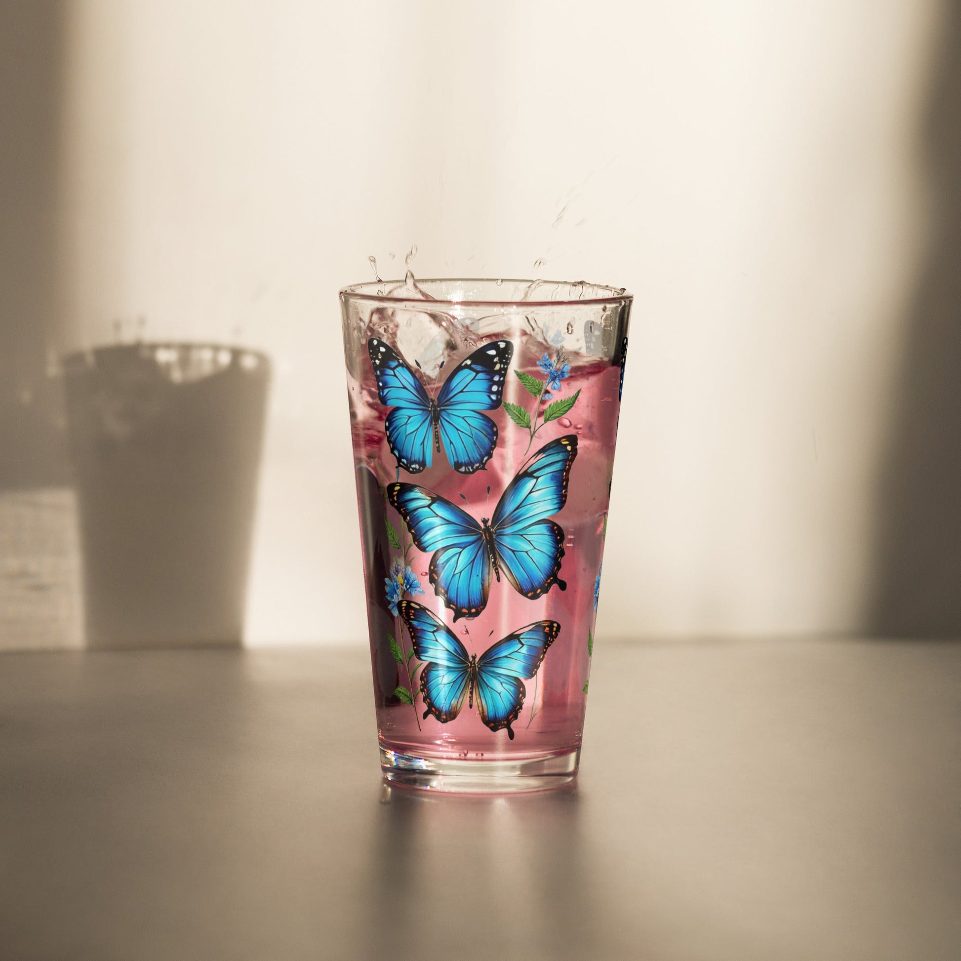 Blue Butterflies Pint Glass (16 oz) - Beer Glass - Discovery Co.