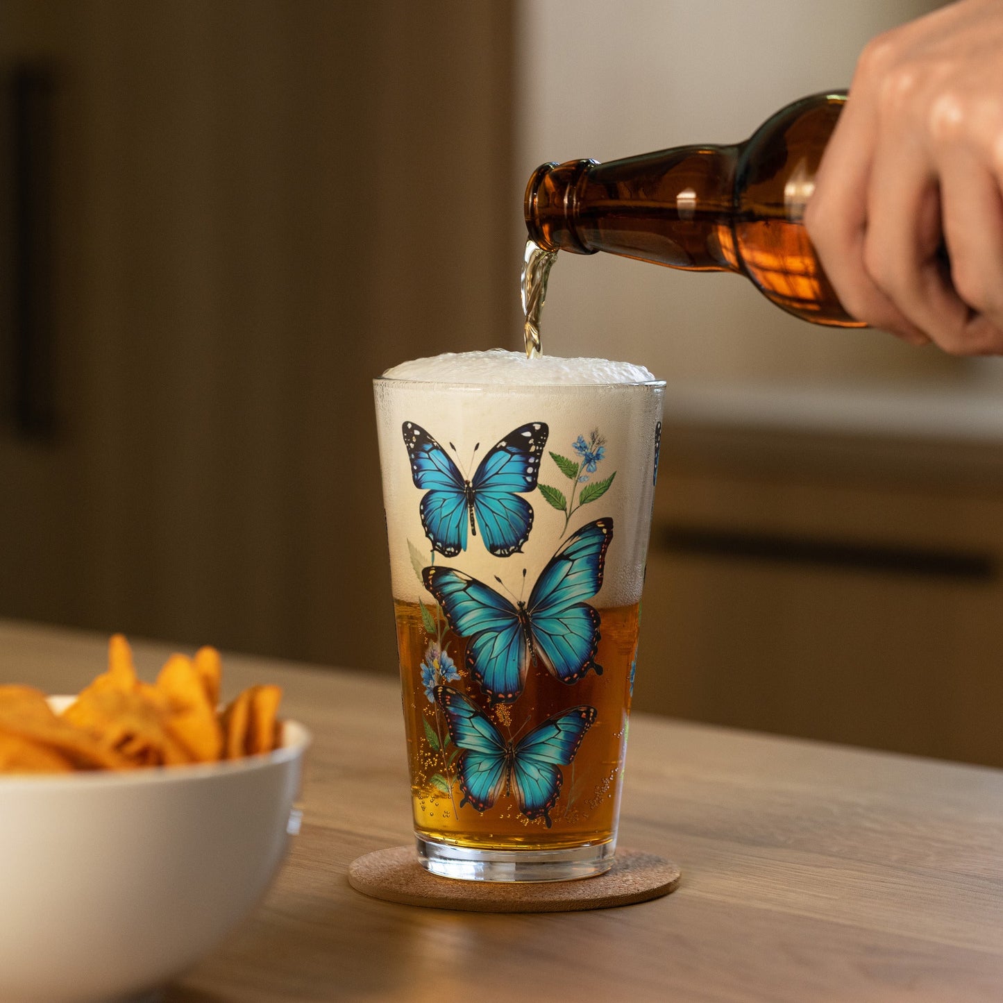 Blue Butterflies Pint Glass (16 oz) - Beer Glass - Discovery Co.