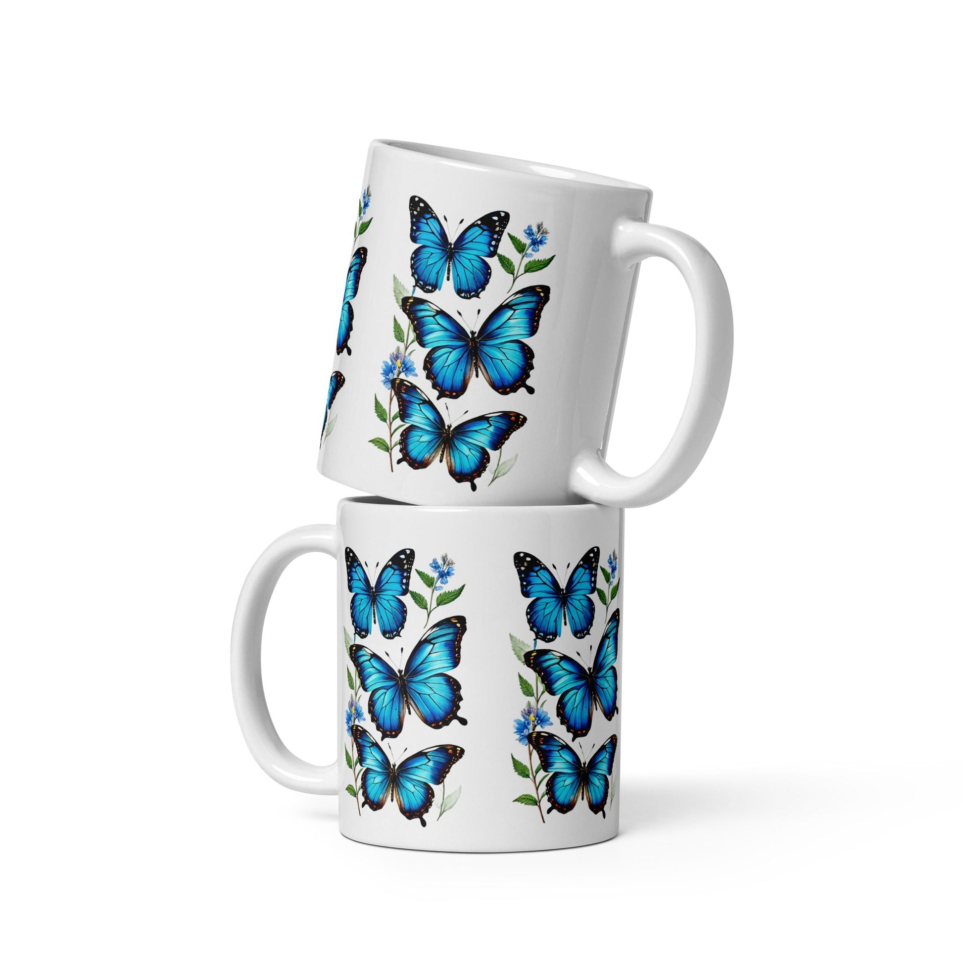 Blue Butterflies White Glossy Mug (11 oz, 15 oz, 20 oz) - Mugs - Discovery Co.