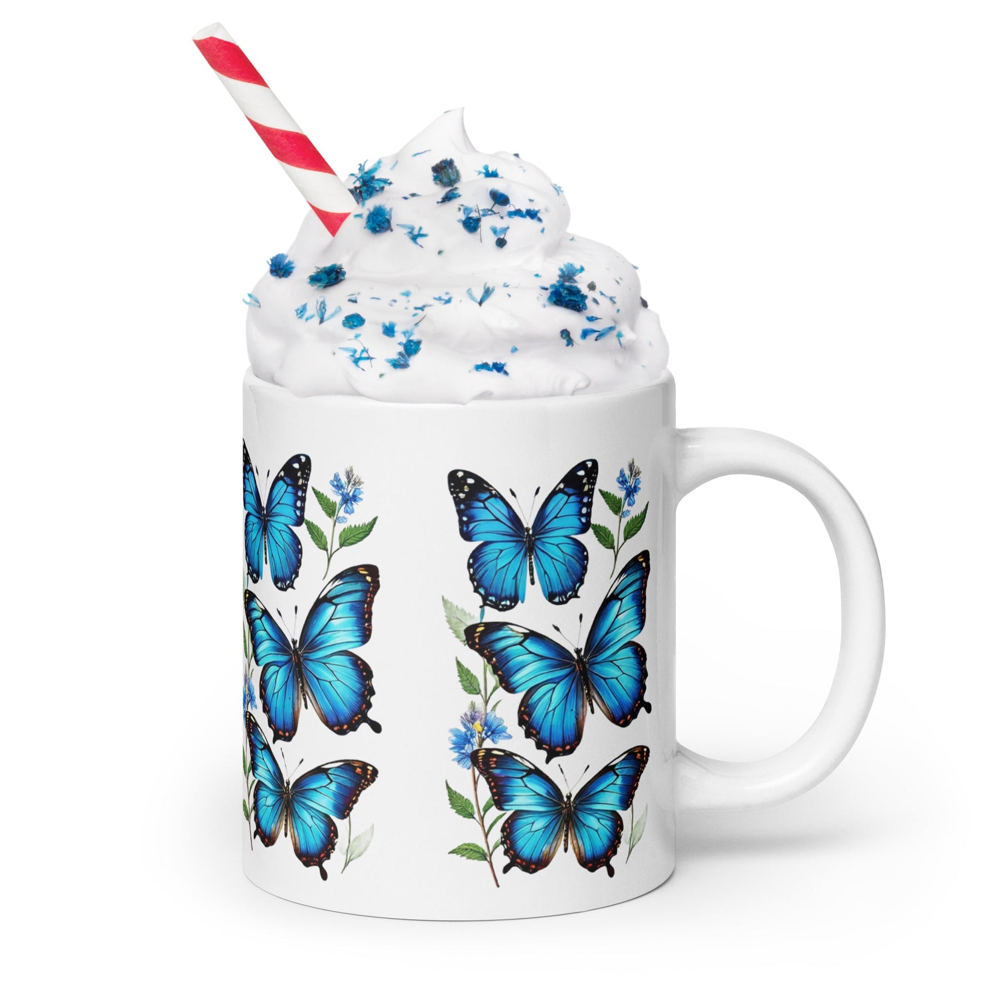 Blue Butterflies White Glossy Mug (11 oz, 15 oz, 20 oz) - Mugs - Discovery Co.