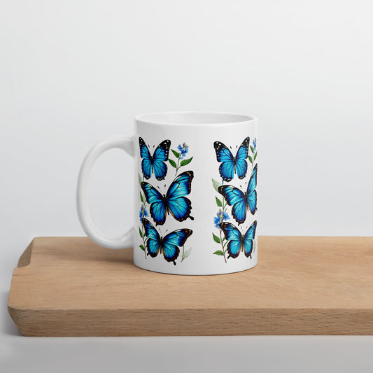 Blue Butterflies White Glossy Mug (11 oz, 15 oz, 20 oz) - Mugs - Discovery Co.