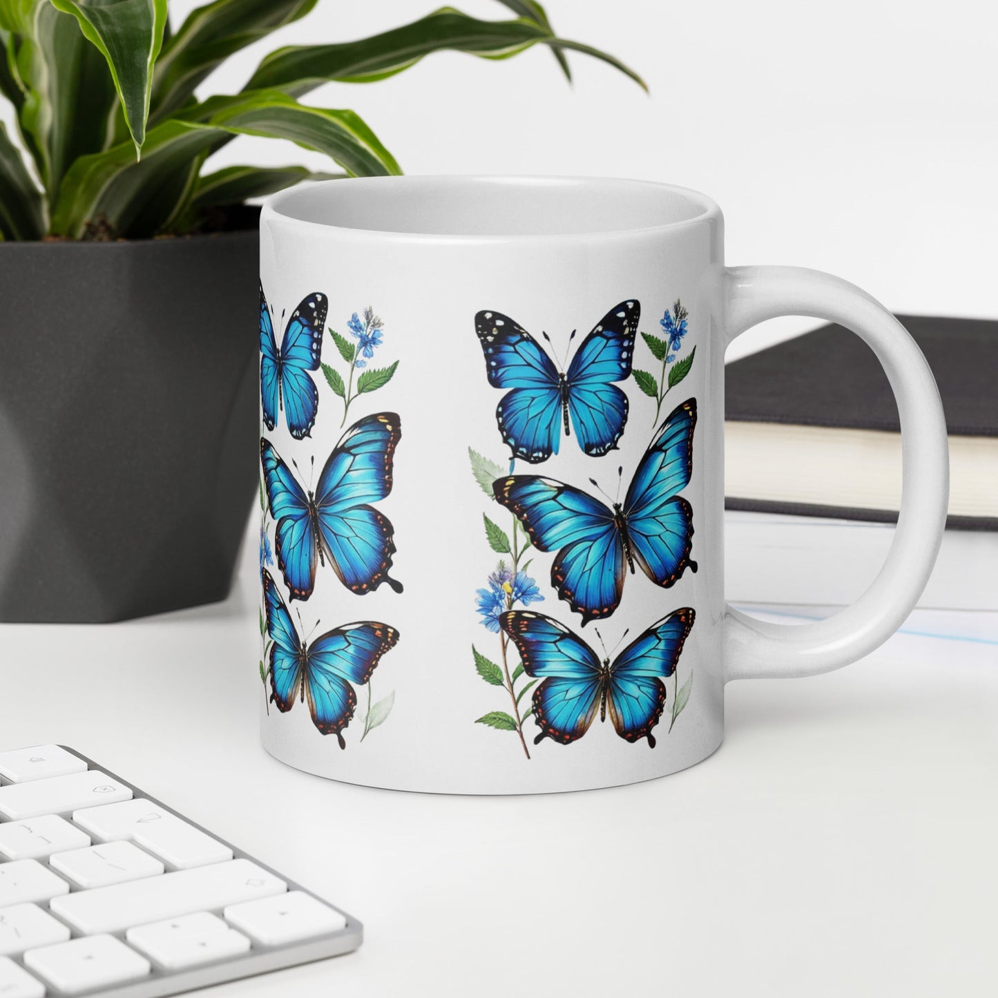 Blue Butterflies White Glossy Mug (11 oz, 15 oz, 20 oz) - Mugs - Discovery Co.