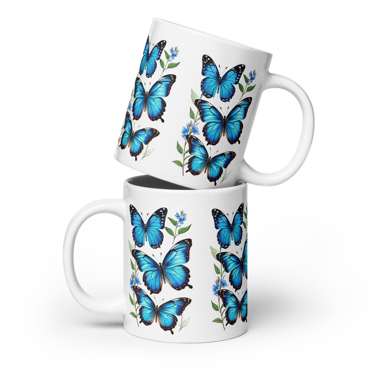 Blue Butterflies White Glossy Mug (11 oz, 15 oz, 20 oz) - Mugs - Discovery Co.