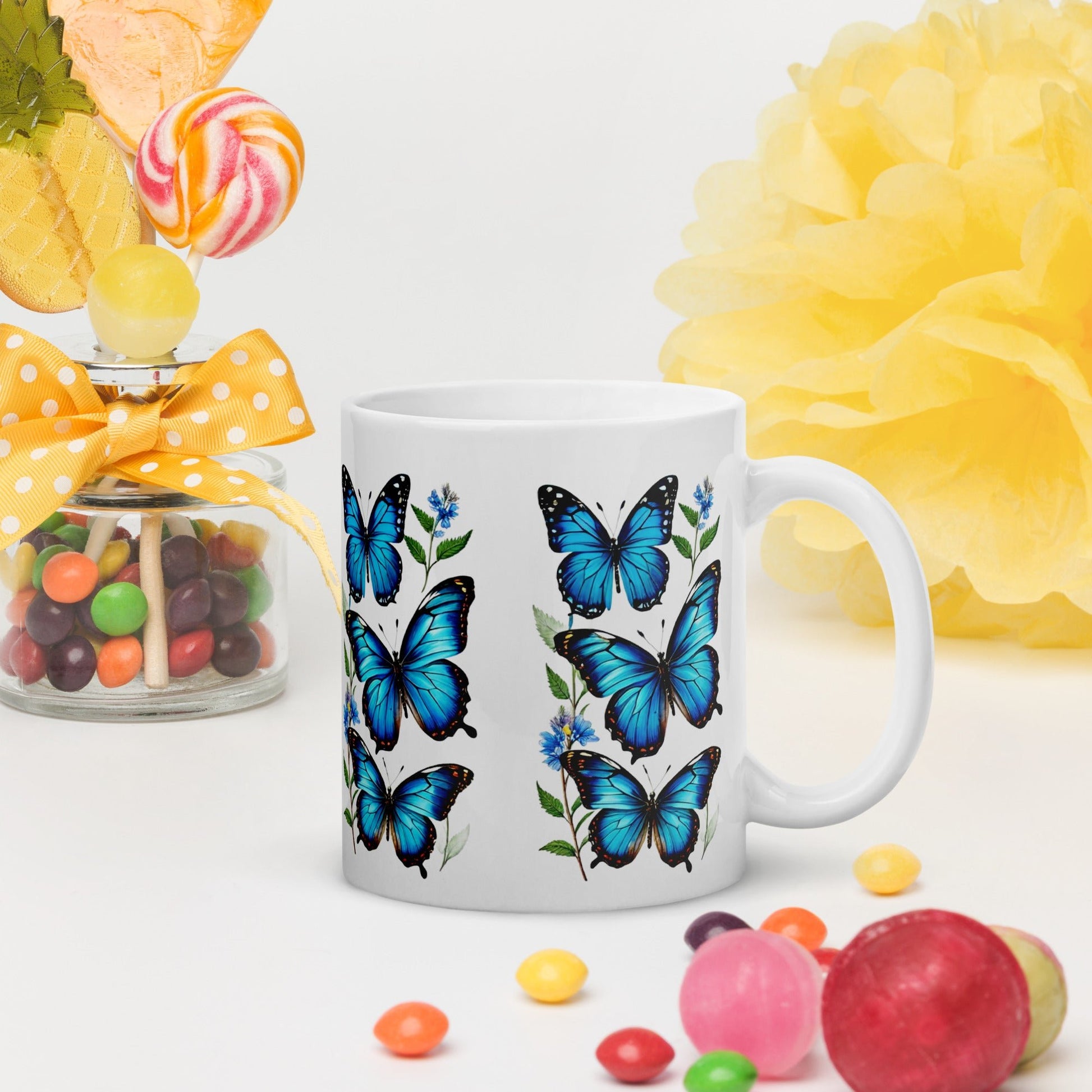 Blue Butterflies White Glossy Mug (11 oz, 15 oz, 20 oz) - Mugs - Discovery Co.