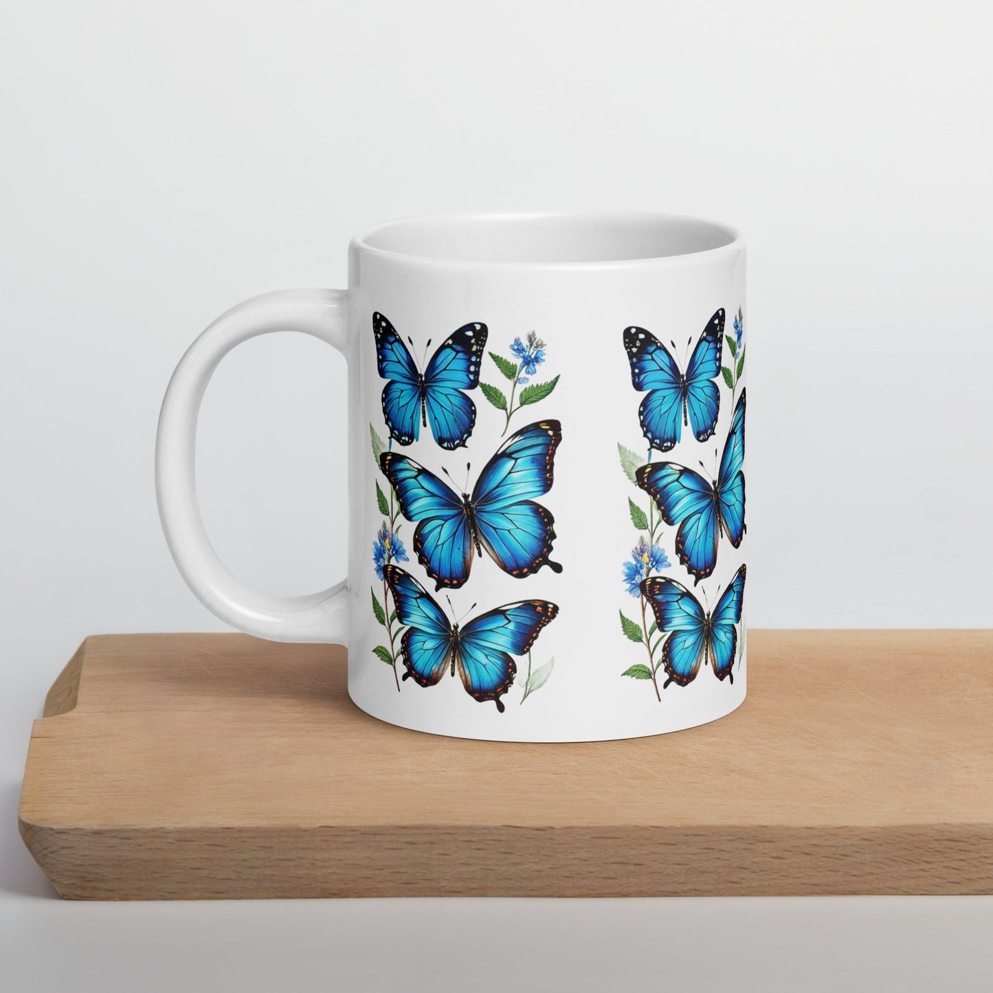 Blue Butterflies White Glossy Mug (11 oz, 15 oz, 20 oz) - Mugs - Discovery Co.