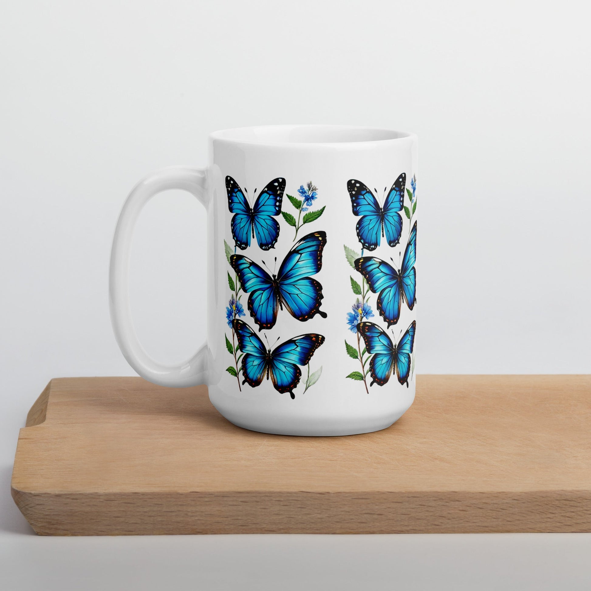 Blue Butterflies White Glossy Mug (11 oz, 15 oz, 20 oz) - Mugs - Discovery Co.