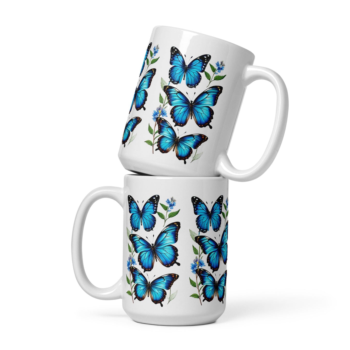 Blue Butterflies White Glossy Mug (11 oz, 15 oz, 20 oz) - Mugs - Discovery Co.