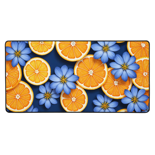 Blue Flowers And Oranges Desk Mat - Mouse Pads - Discovery Co.