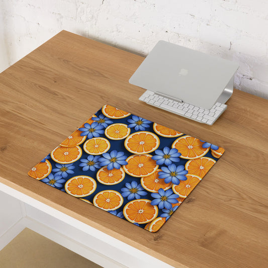 Blue Flowers and Oranges Gaming Mouse Pad - Mouse Pads - Discovery Co.