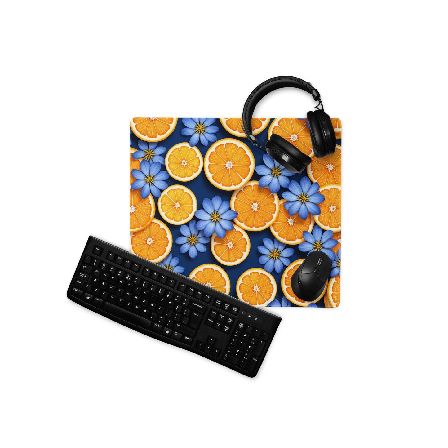 Blue Flowers and Oranges Gaming Mouse Pad - Mouse Pads - Discovery Co.