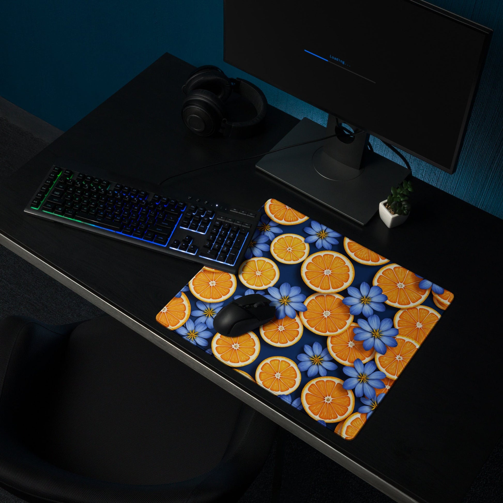 Blue Flowers and Oranges Gaming Mouse Pad - Mouse Pads - Discovery Co.