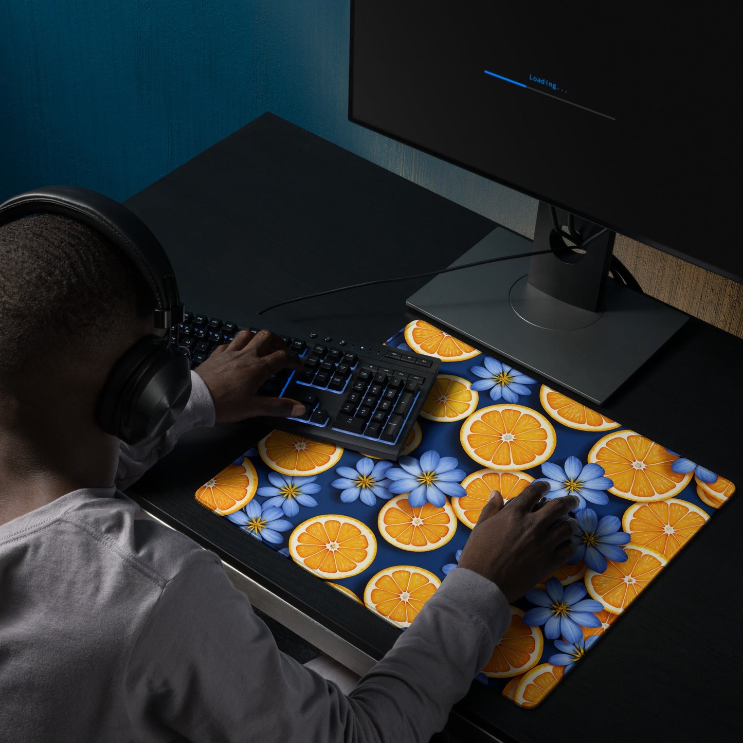 Blue Flowers and Oranges Gaming Mouse Pad - Mouse Pads - Discovery Co.