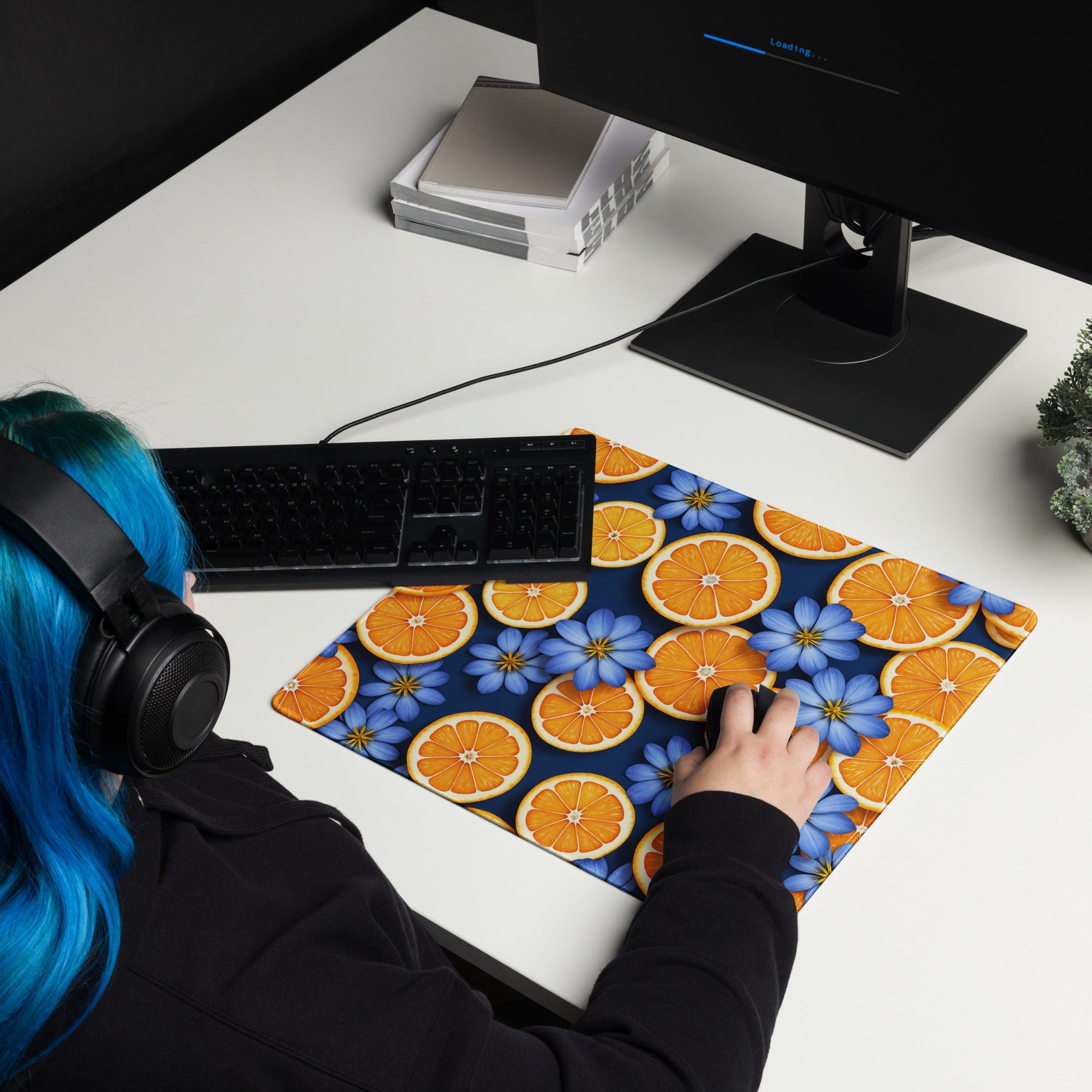 Blue Flowers and Oranges Gaming Mouse Pad - Mouse Pads - Discovery Co.