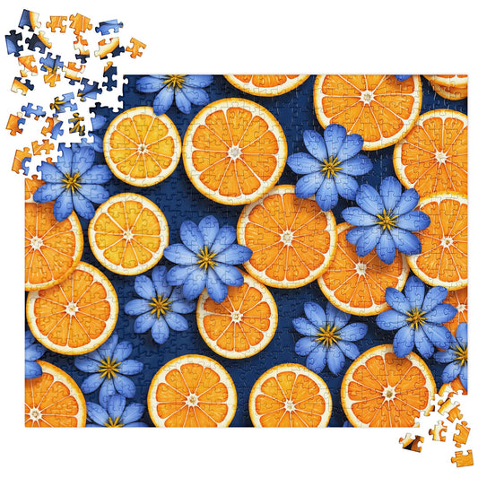 Blue Flowers And Oranges Jigsaw Puzzle - Puzzle - Discovery Co.