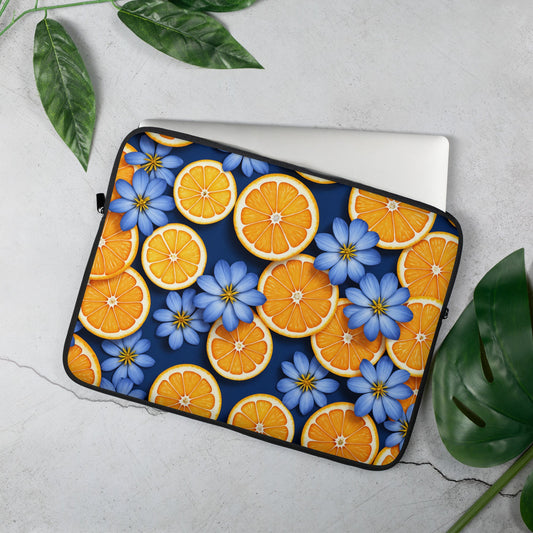 Blue Flowers and Oranges Laptop Sleeve - Laptop Cases - Discovery Co.