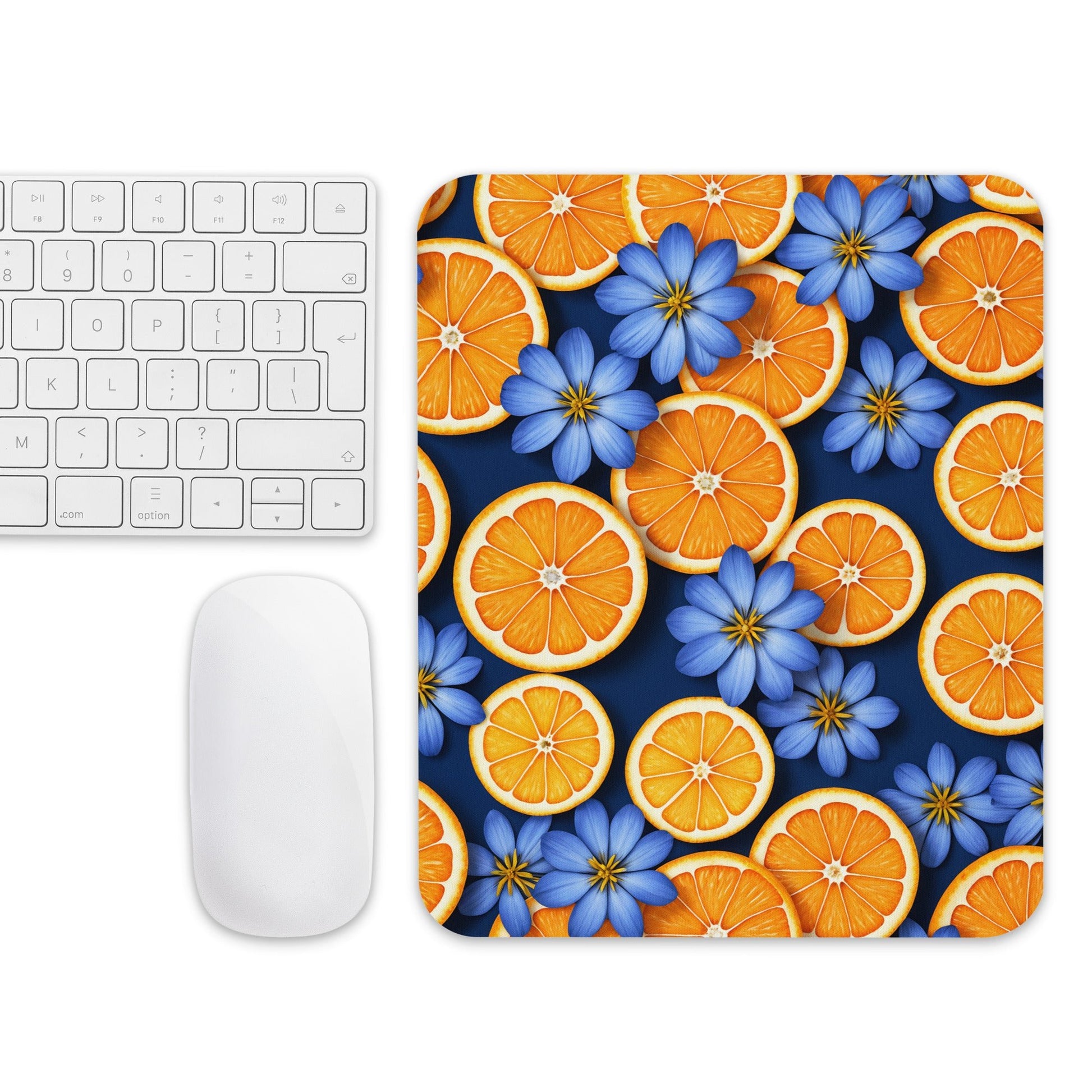 Blue Flowers and Oranges Mouse Pad - Mouse Pads - Discovery Co.