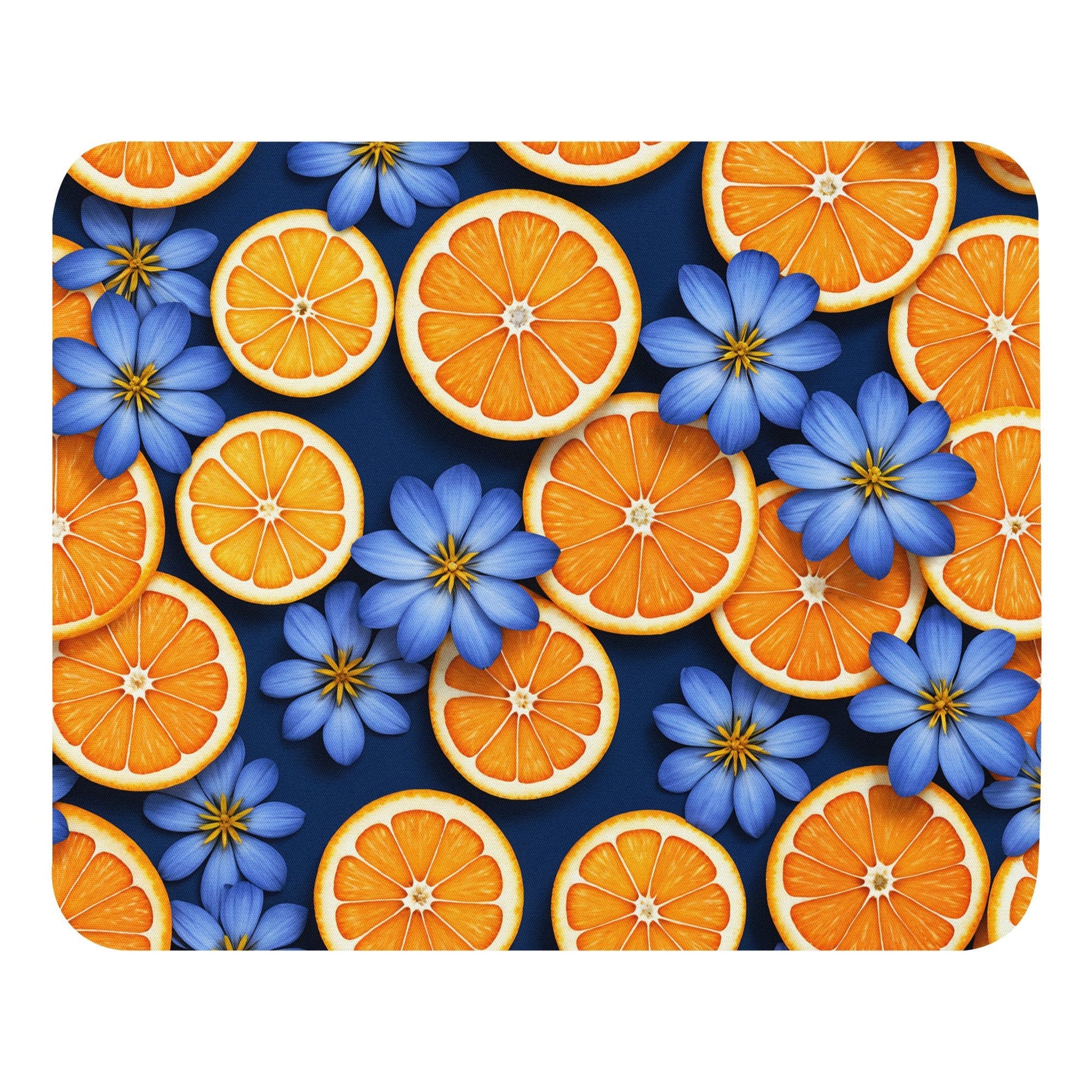 Blue Flowers and Oranges Mouse Pad - Mouse Pads - Discovery Co.