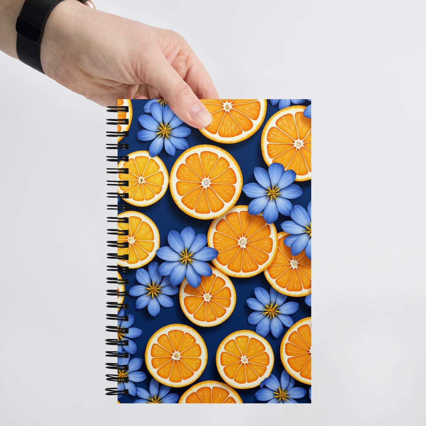 Blue Flowers and Oranges Spiral Notebook - Spiral Notebooks - Discovery Co.