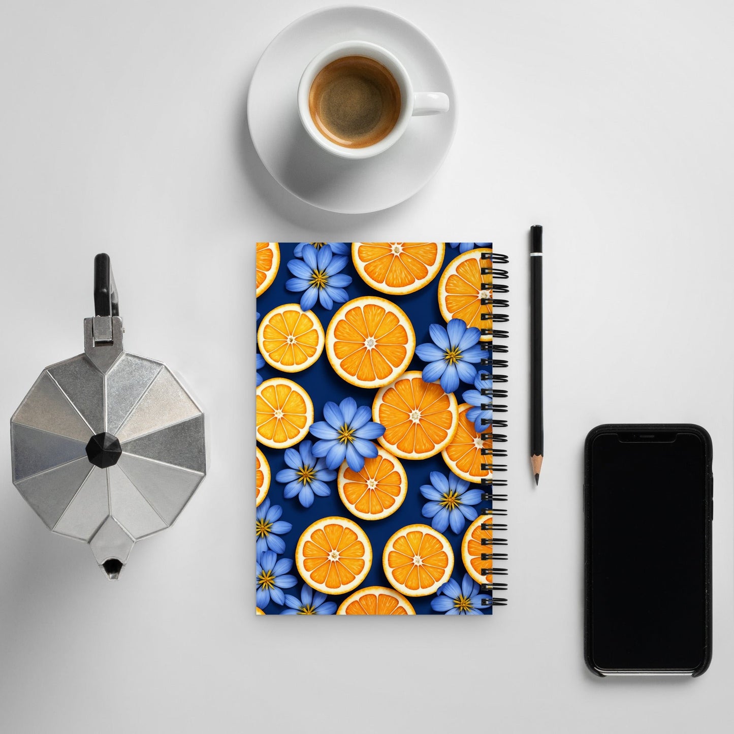 Blue Flowers and Oranges Spiral Notebook - Spiral Notebooks - Discovery Co.