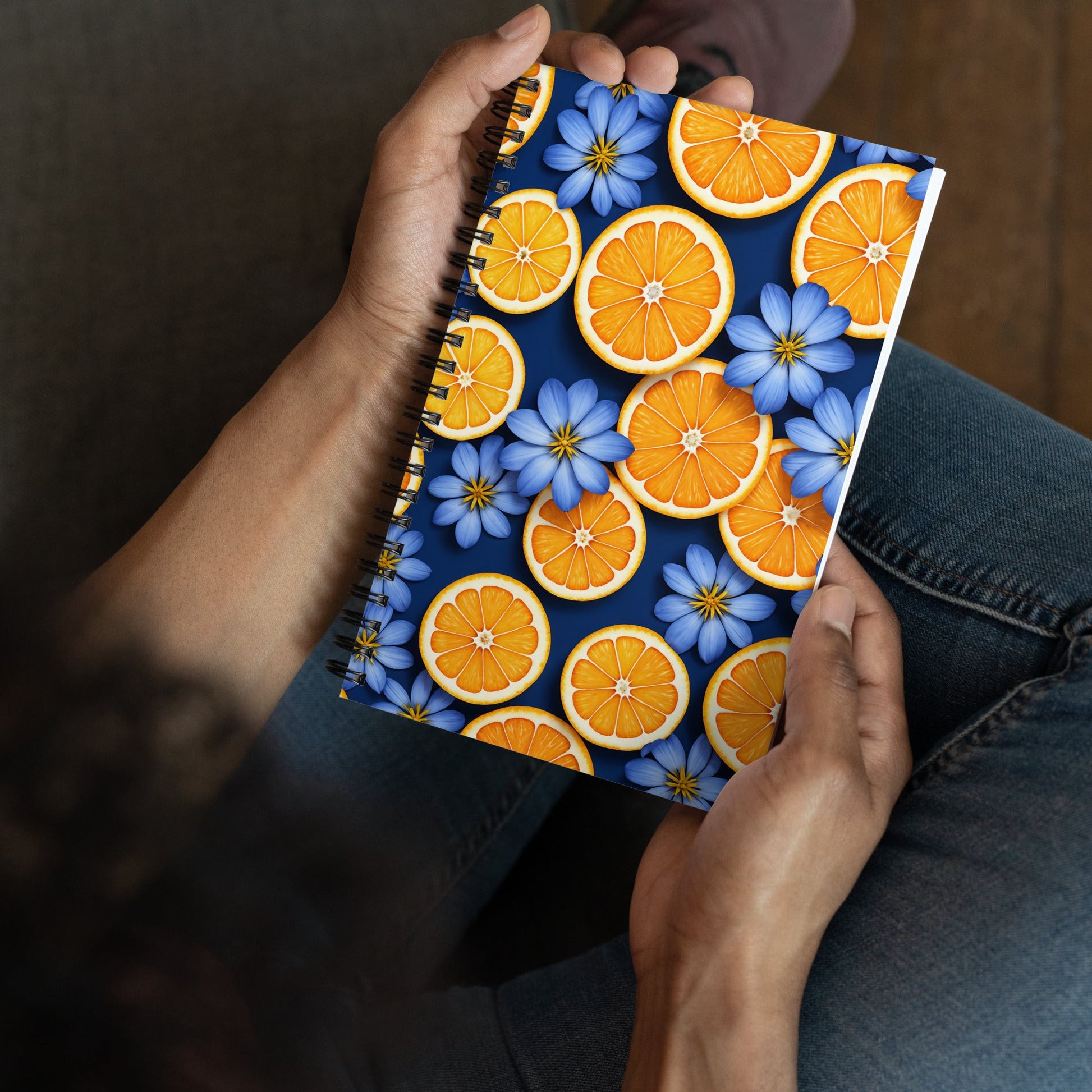 Blue Flowers and Oranges Spiral Notebook - Spiral Notebooks - Discovery Co.