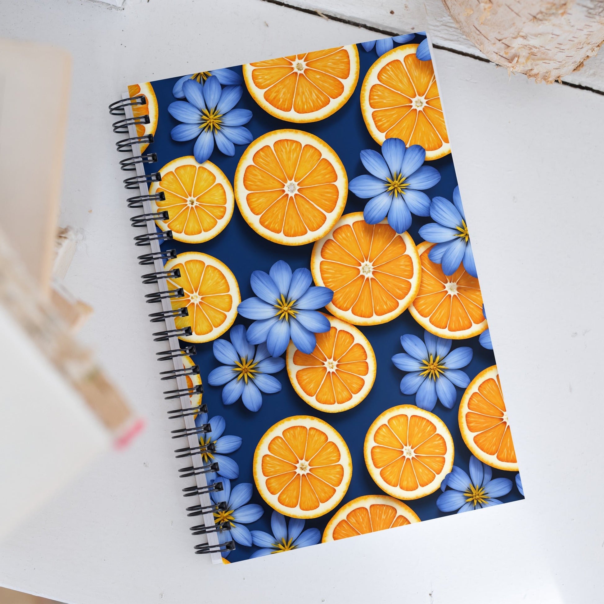 Blue Flowers and Oranges Spiral Notebook - Spiral Notebooks - Discovery Co.