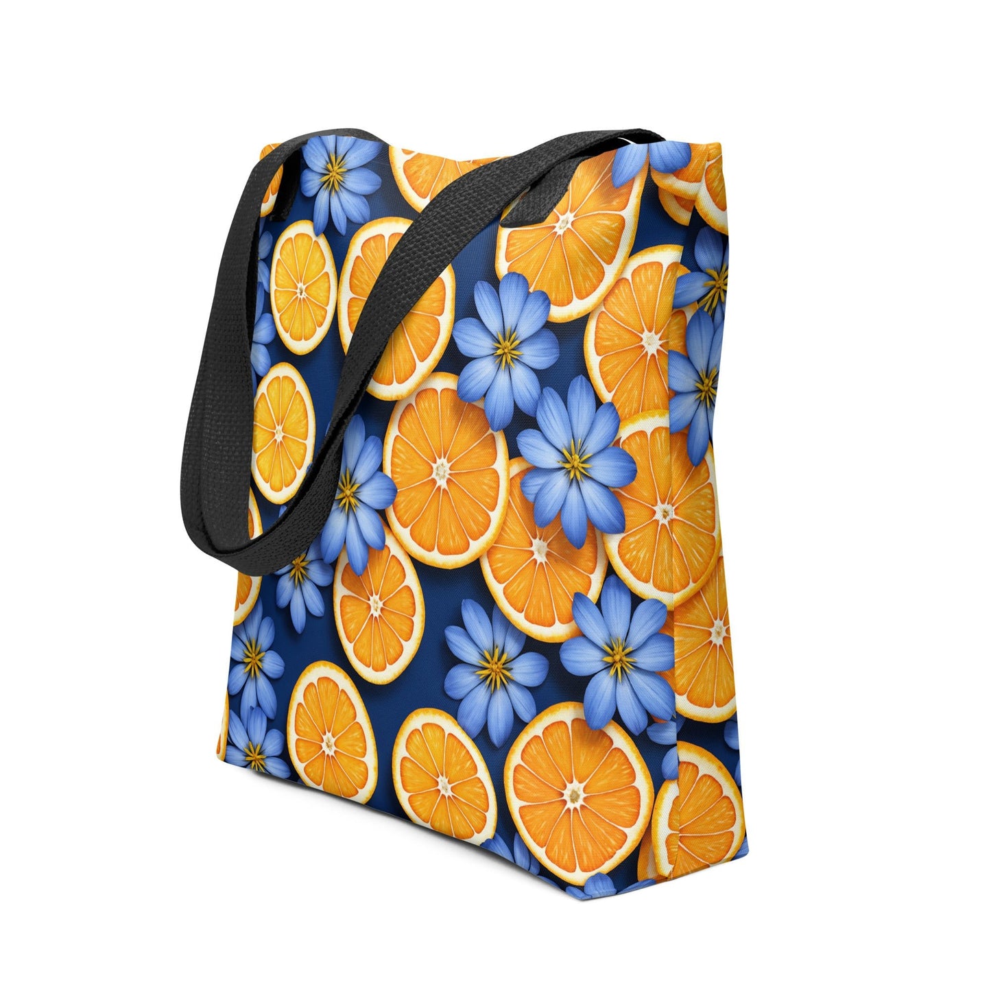 Blue Flowers and Oranges Tote Bag - Tote Bags - Discovery Co.