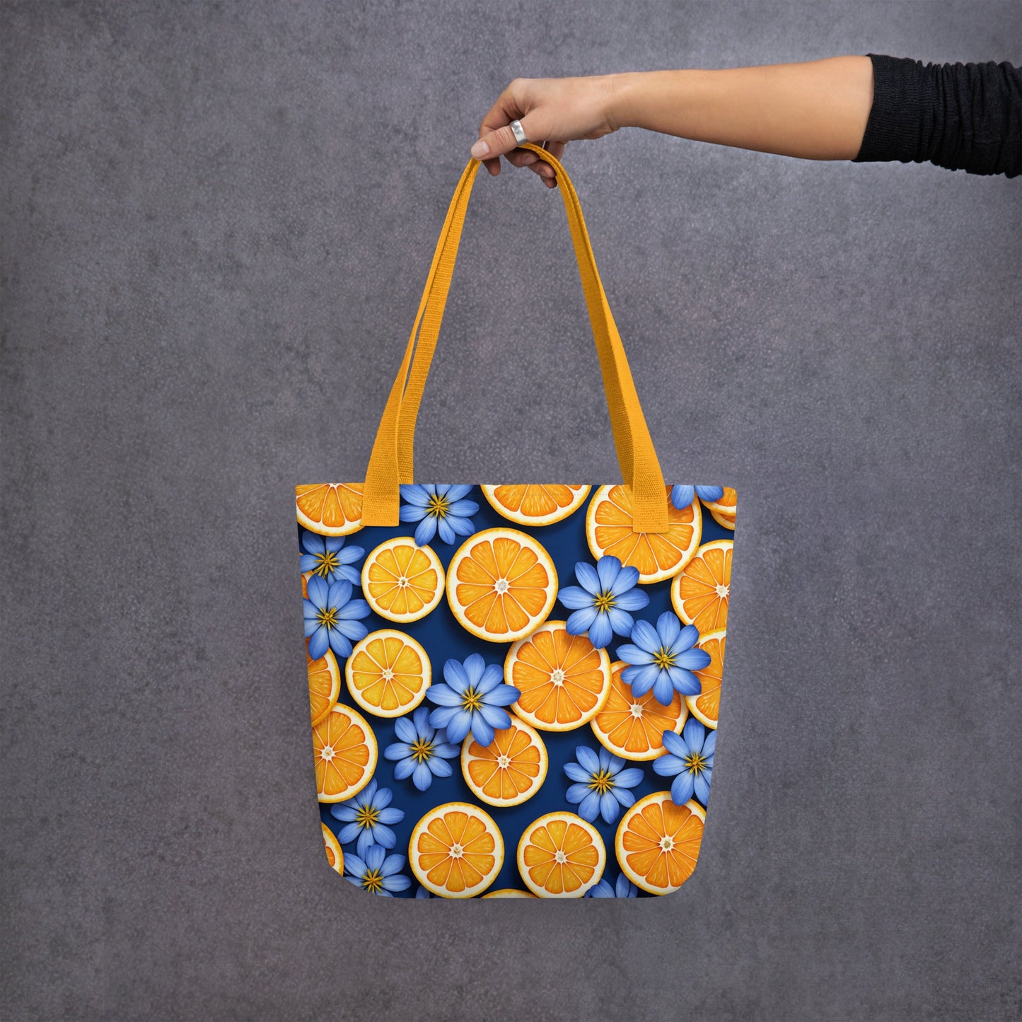 Blue Flowers and Oranges Tote Bag - Tote Bags - Discovery Co.