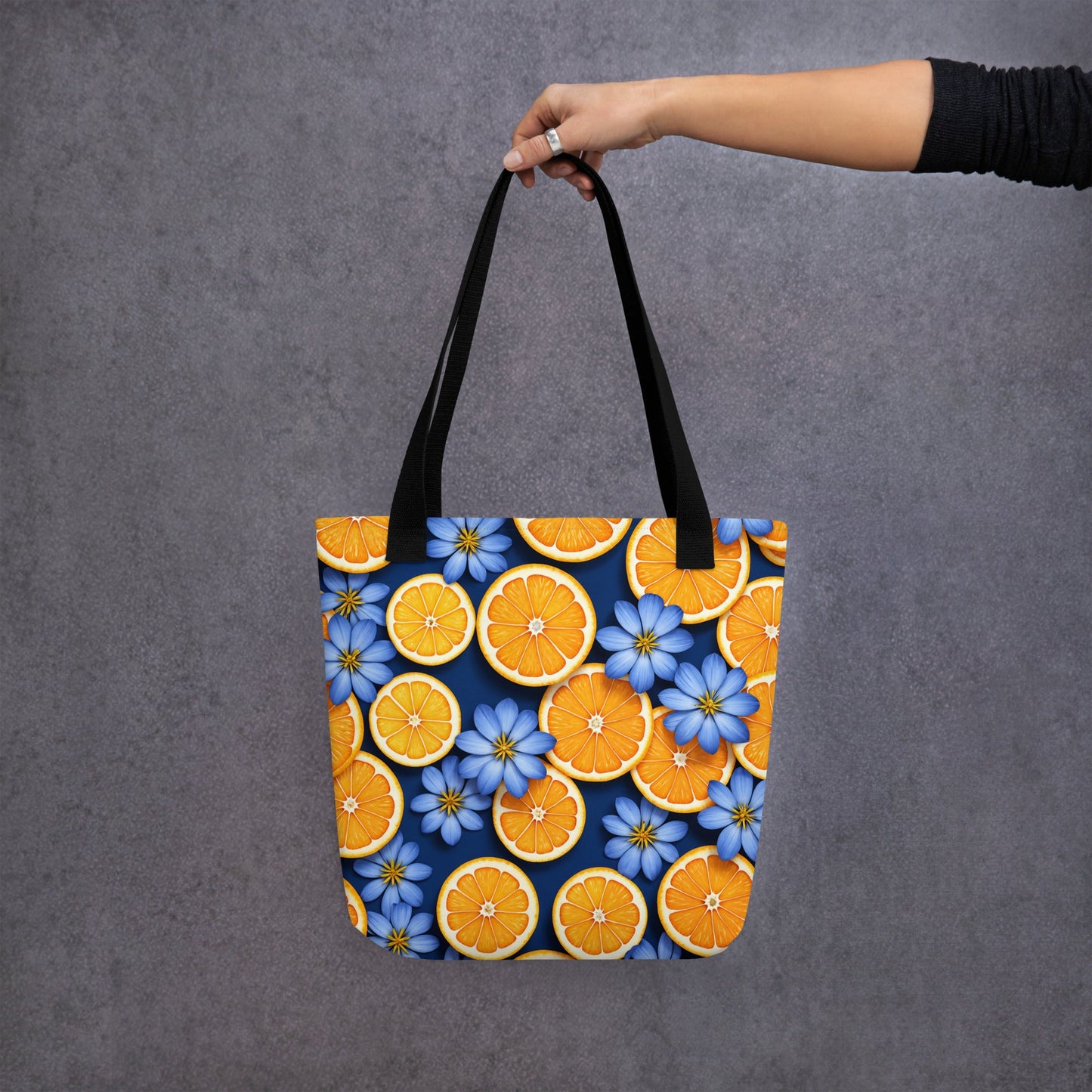 Blue Flowers and Oranges Tote Bag - Tote Bags - Discovery Co.