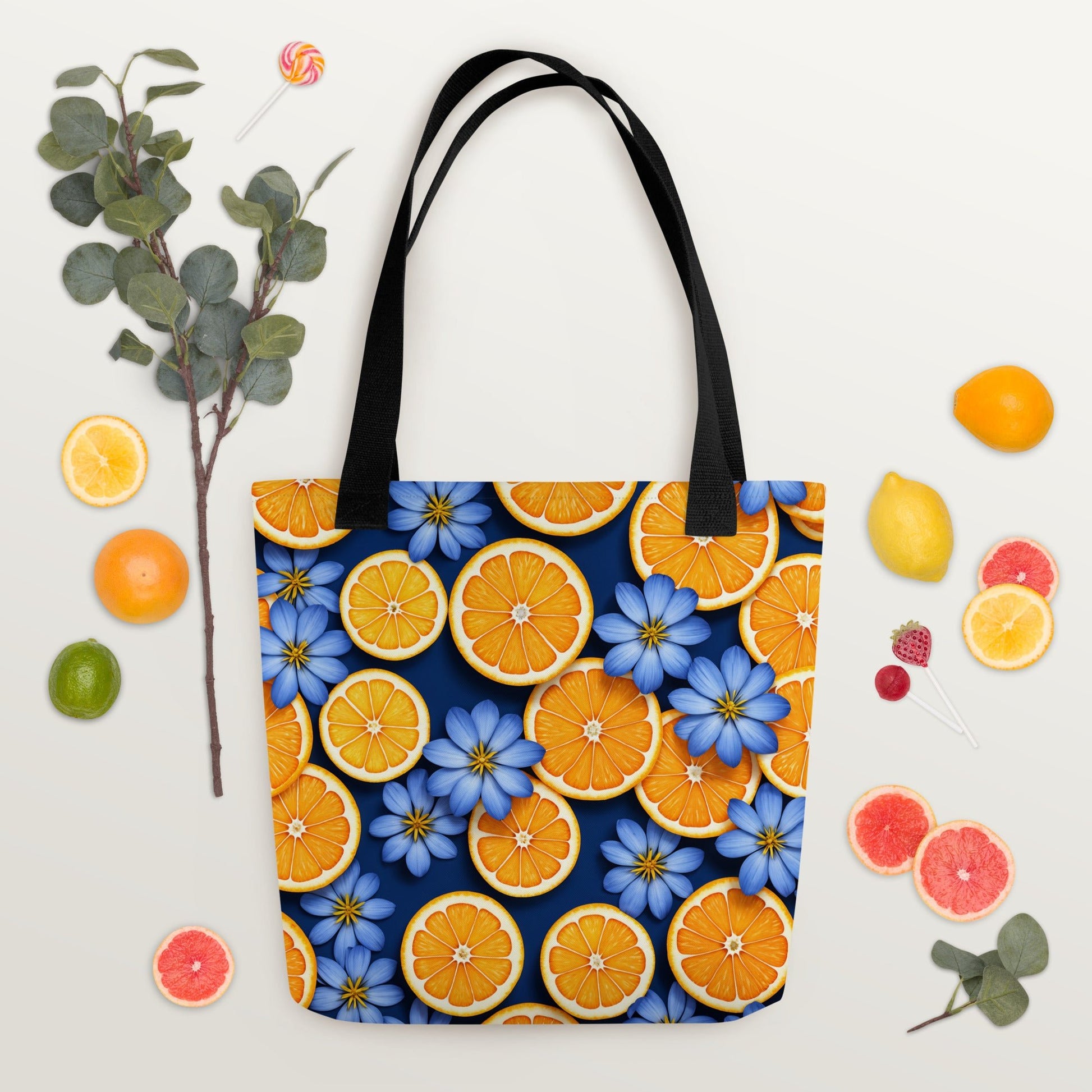 Blue Flowers and Oranges Tote Bag - Tote Bags - Discovery Co.