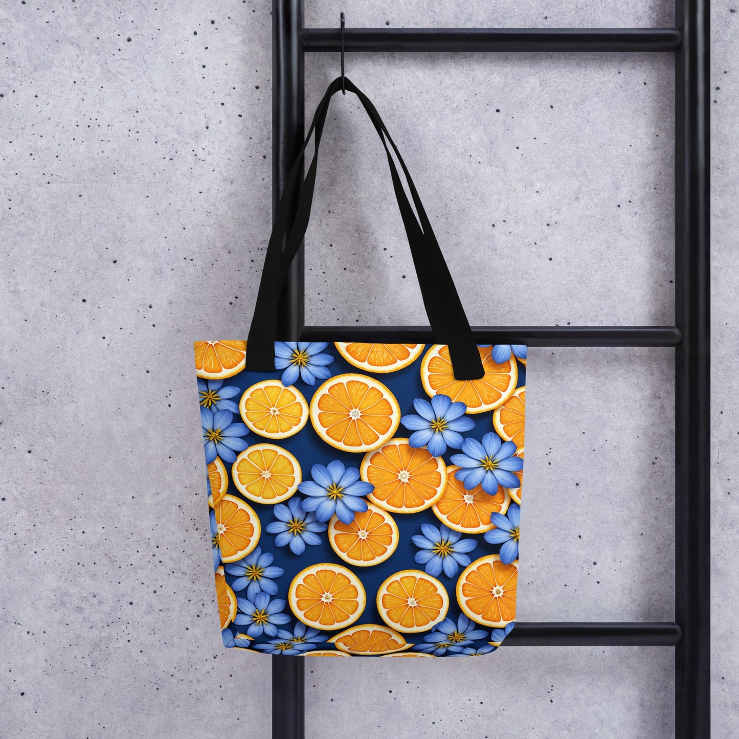 Blue Flowers and Oranges Tote Bag - Tote Bags - Discovery Co.