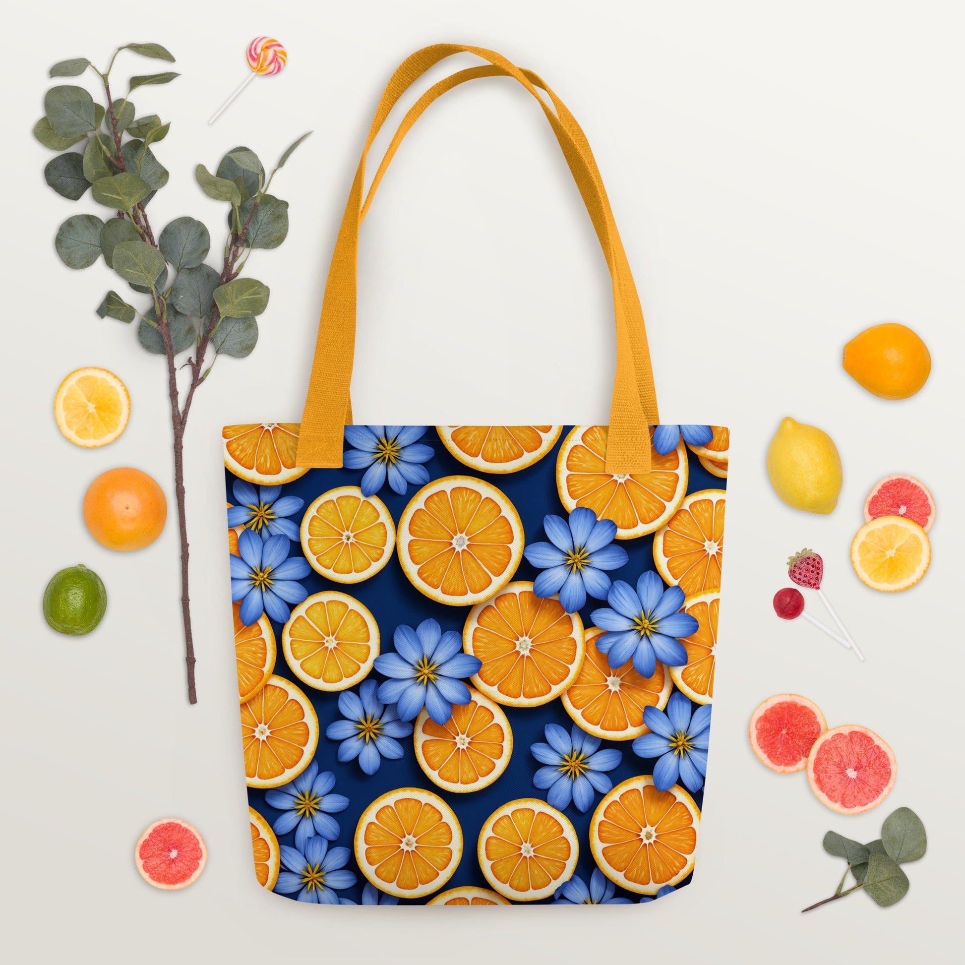 Blue Flowers and Oranges Tote Bag - Tote Bags - Discovery Co.