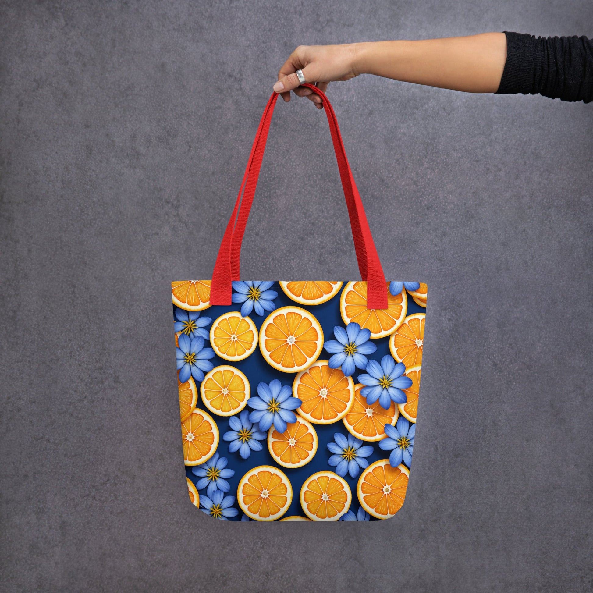 Blue Flowers and Oranges Tote Bag - Tote Bags - Discovery Co.