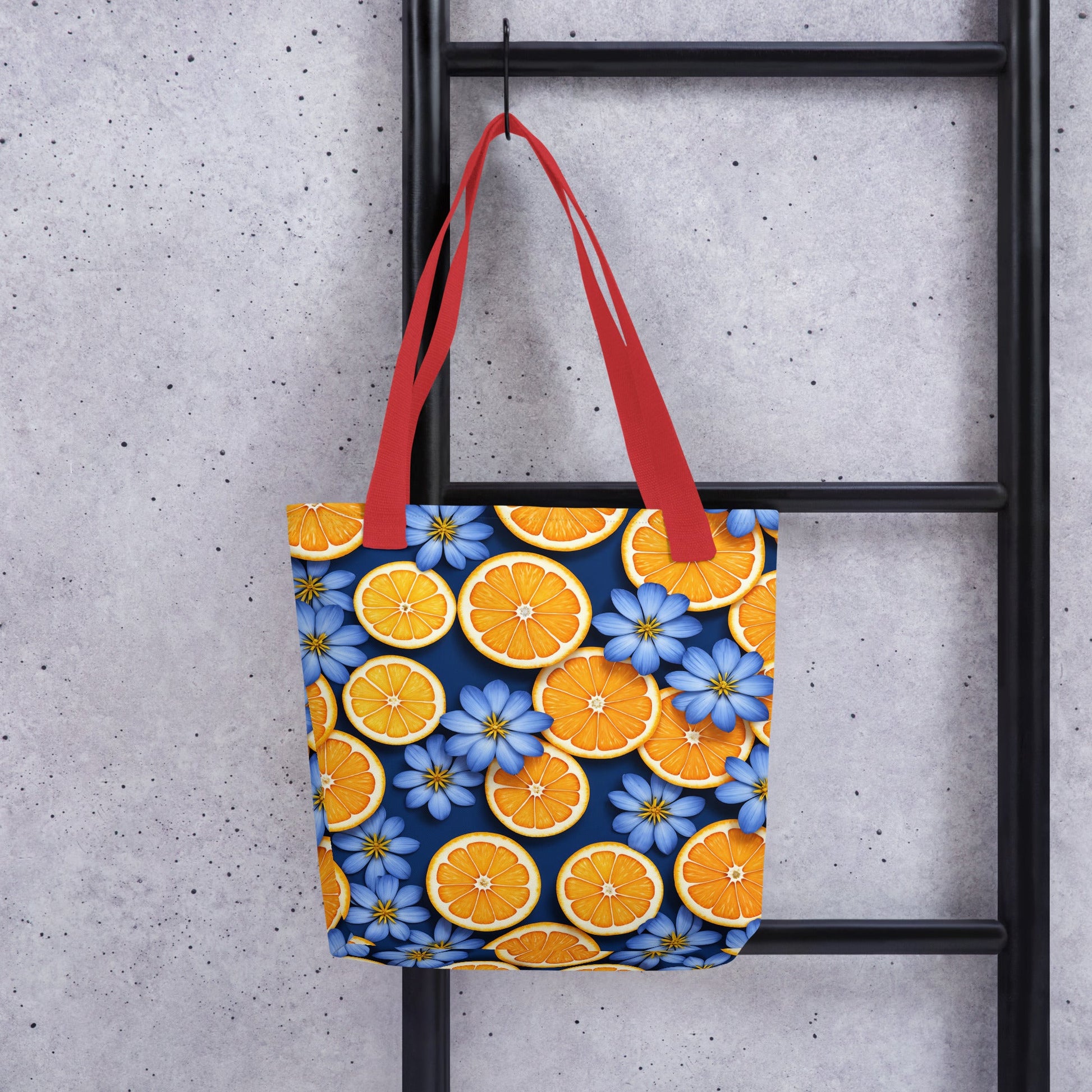 Blue Flowers and Oranges Tote Bag - Tote Bags - Discovery Co.