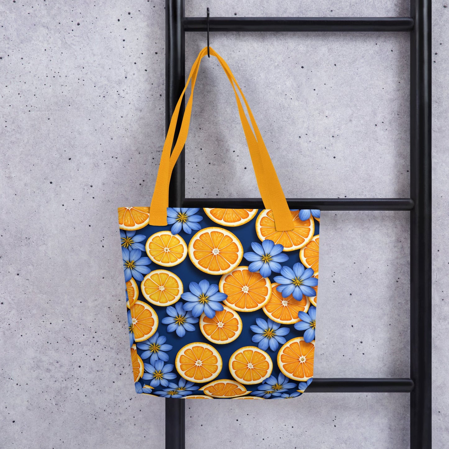 Blue Flowers and Oranges Tote Bag - Tote Bags - Discovery Co.