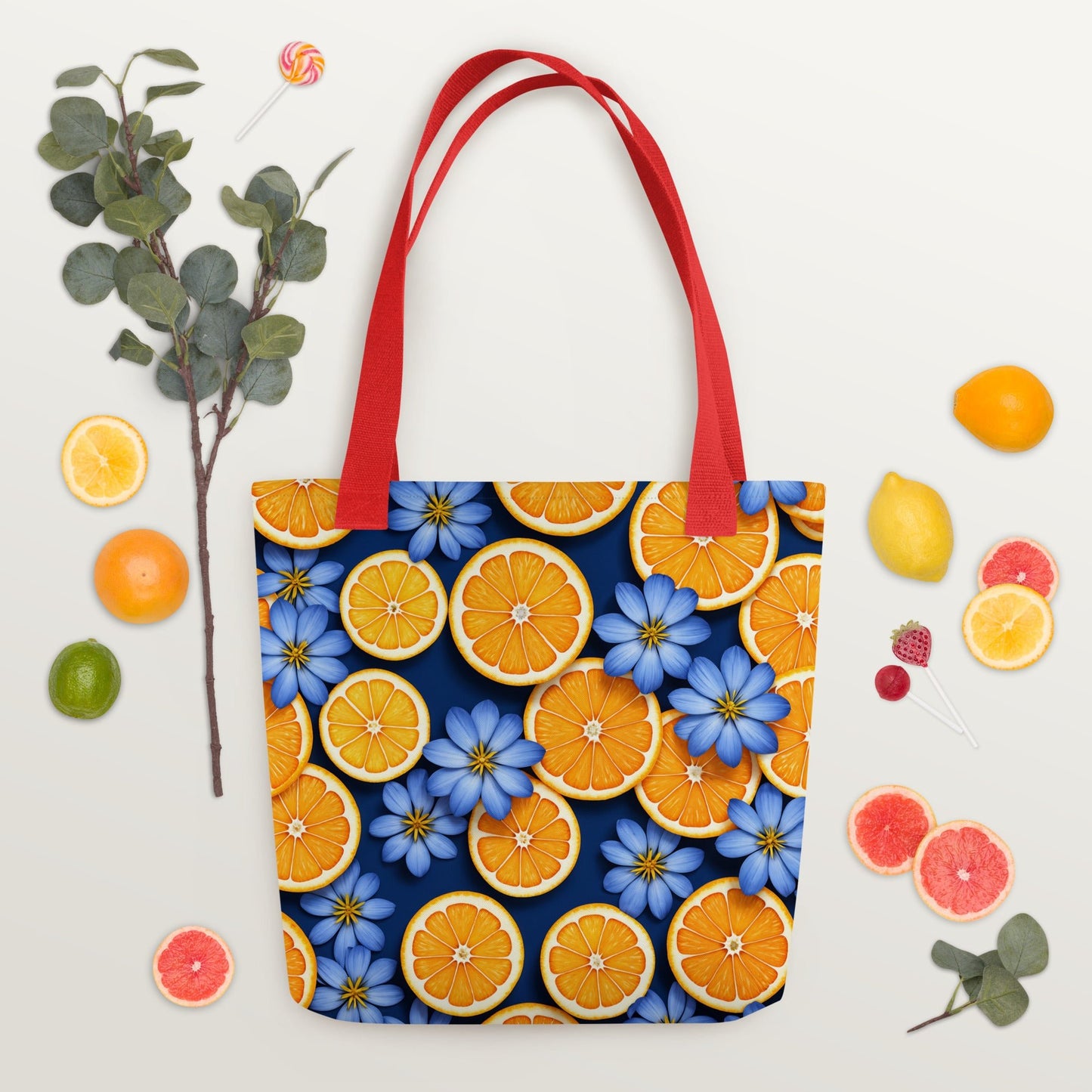 Blue Flowers and Oranges Tote Bag - Tote Bags - Discovery Co.